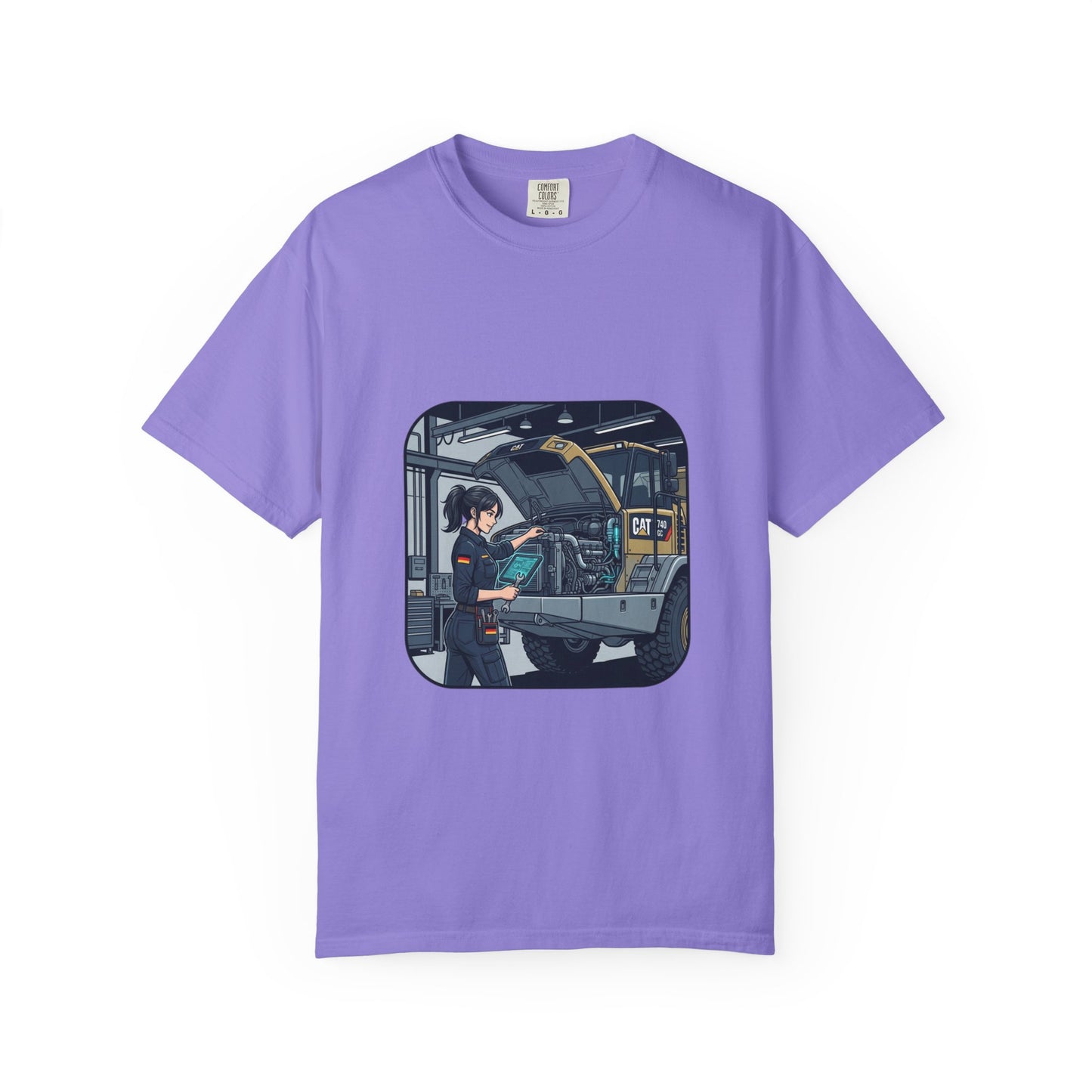Mechanic Garage Scene T-Shirt — Vintage Truck Repair Illustration