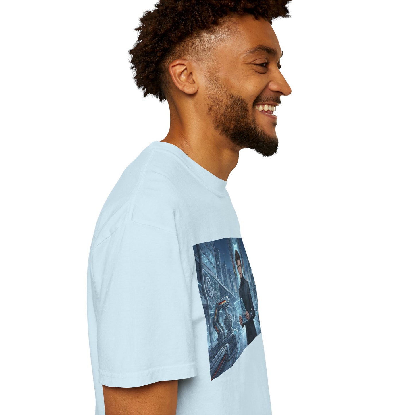 Cyberpunk Detective T-Shirt — Futuristic Noir Cityscape Graphic Tee