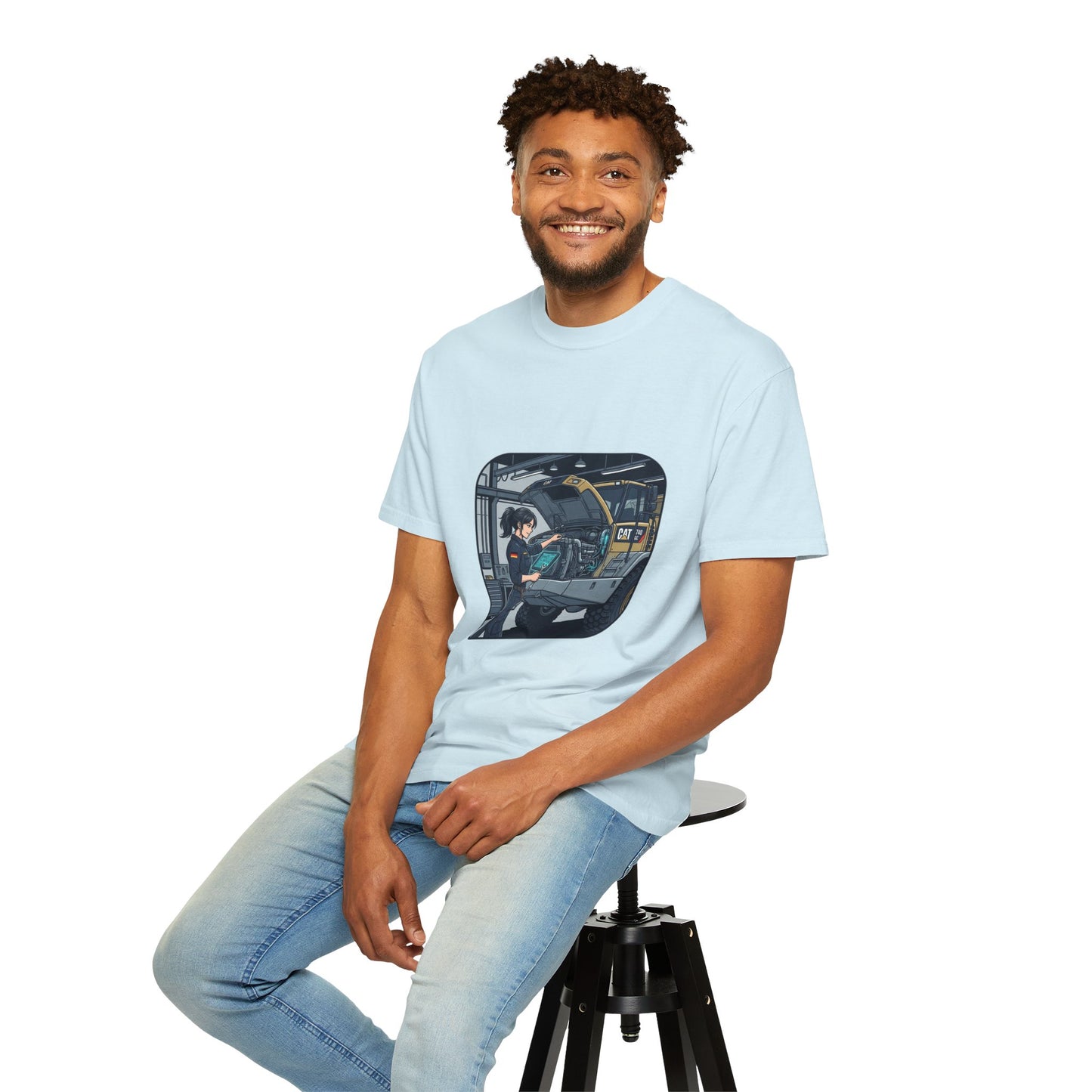 Mechanic Garage Scene T-Shirt — Vintage Truck Repair Illustration