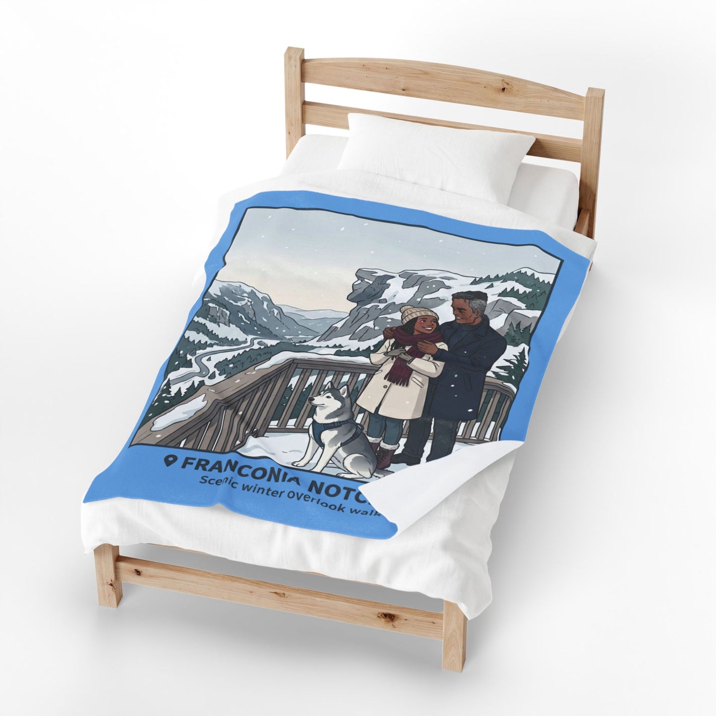 Franconia Notch NH Scenic Winter Plush Blanket — Couples & Husky Snowview Throw