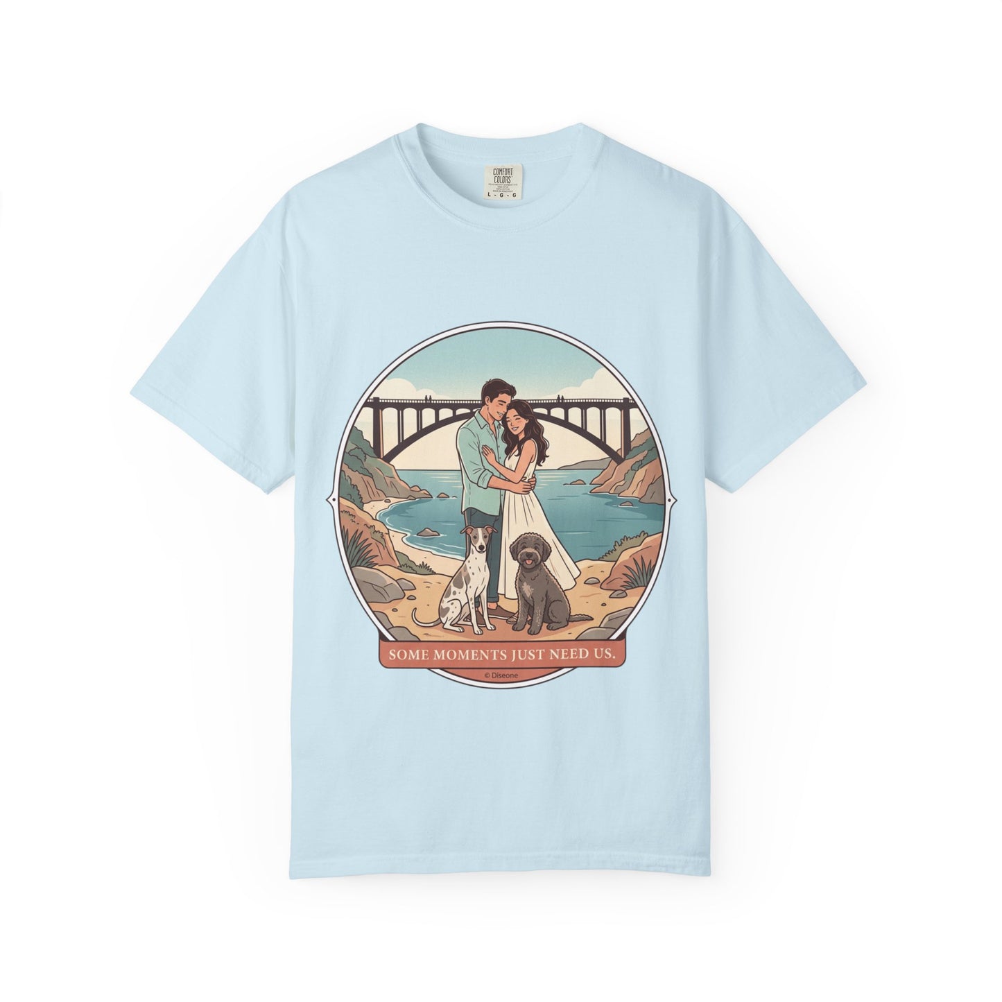 T-Shirt — Romantic Coastal Couples Tee “Some Moments Are Forever” with Dogs
