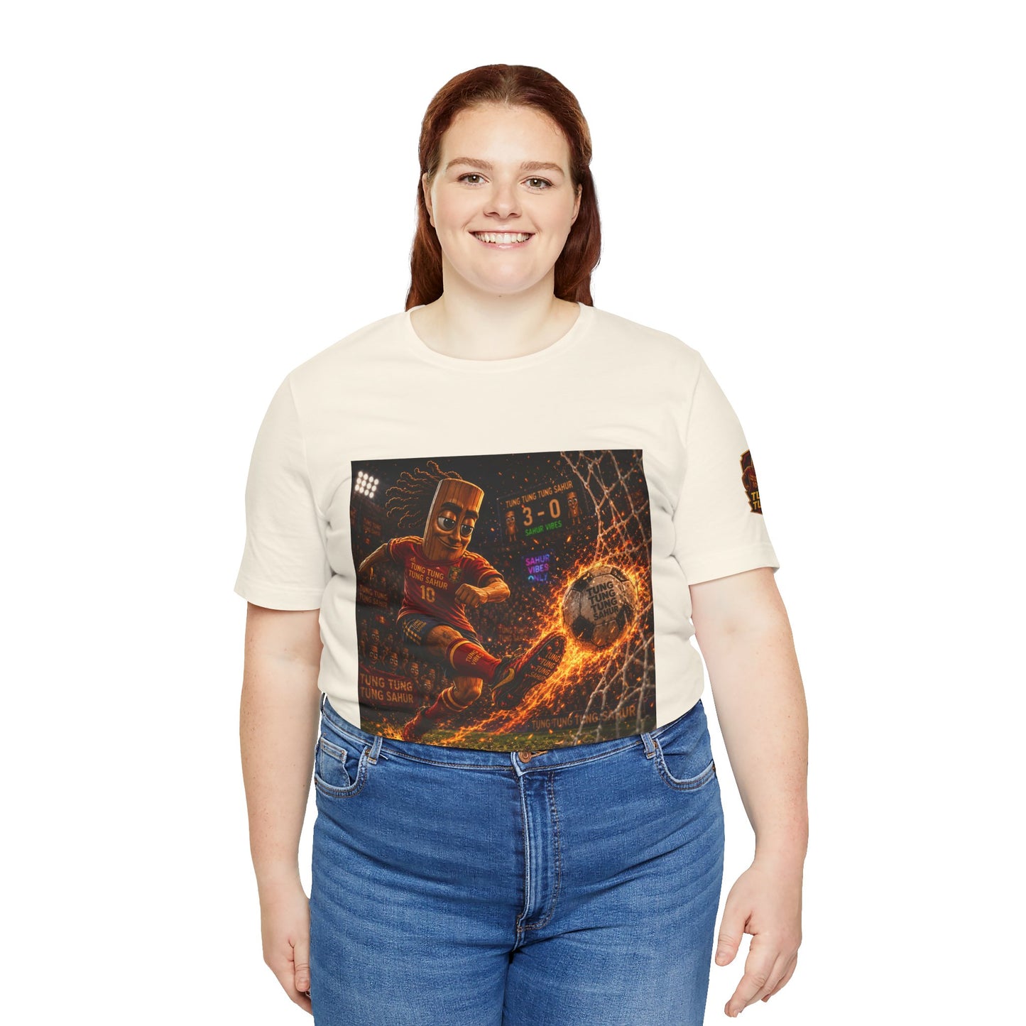 Tung Tung Tung Sahur Soccer Kick Firestorm Graphic Tee — ‘Goal’ Animated Kick Design