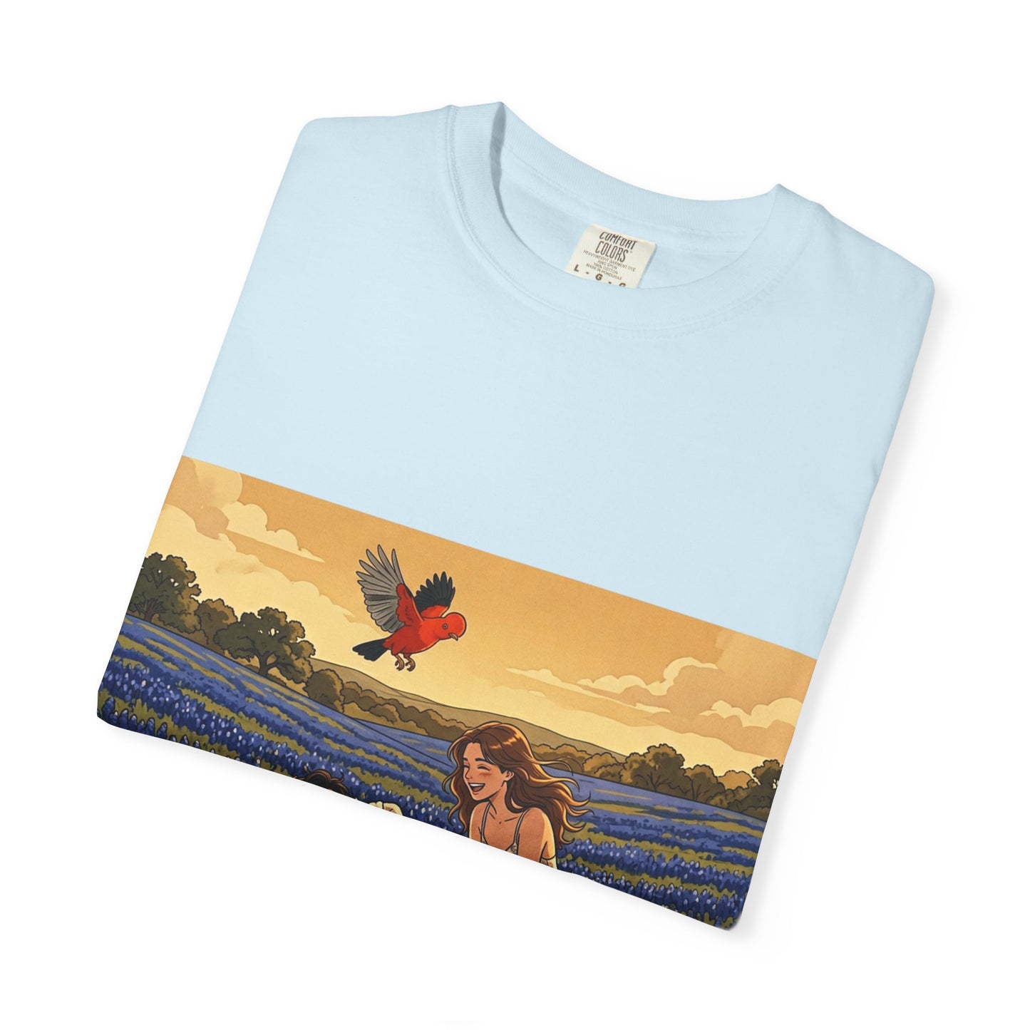 Romantic Bluebonnet Field T-Shirt — Couple in Wildflower Meadow Art Tee