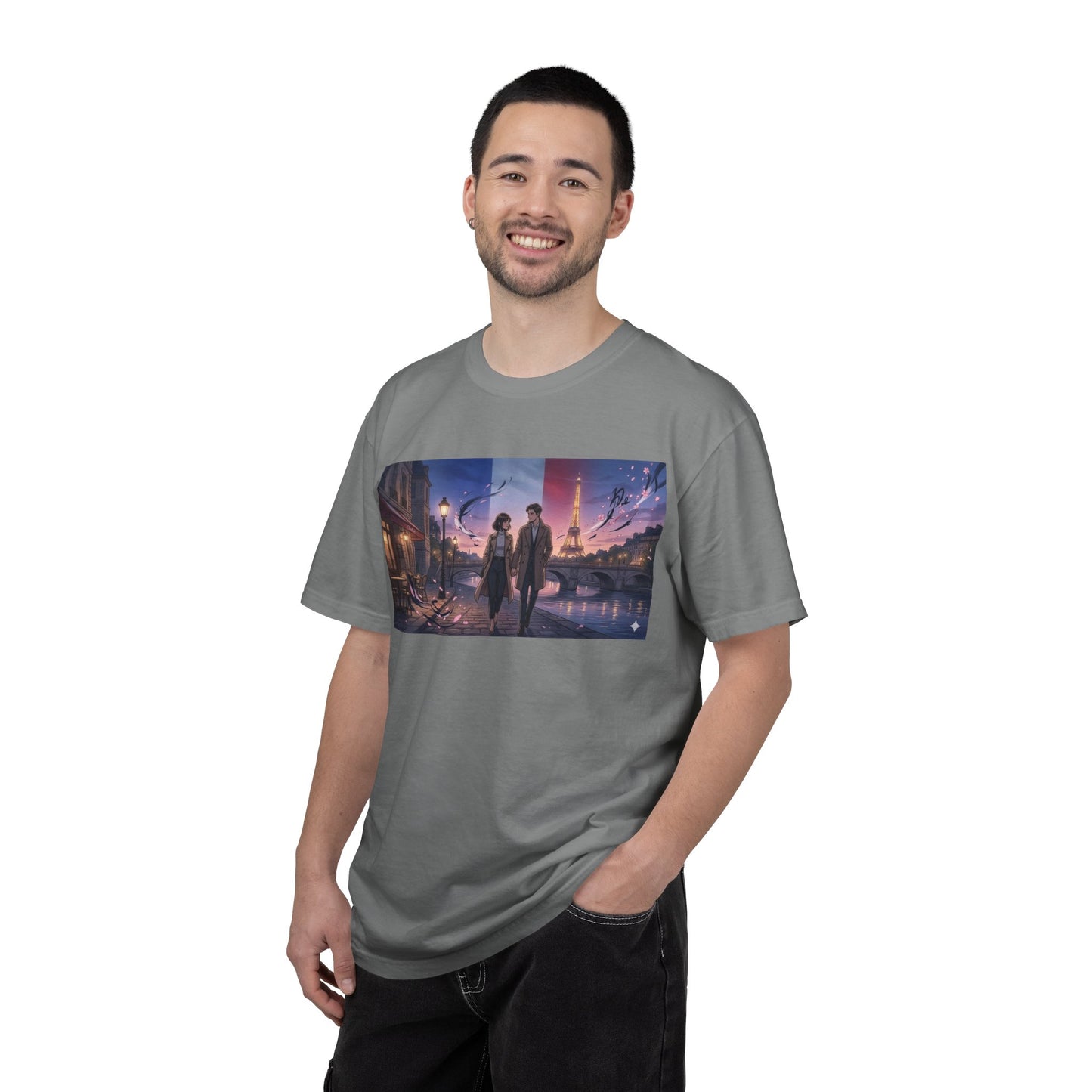 T-Shirt — Romantic City Night Stroll Illustration