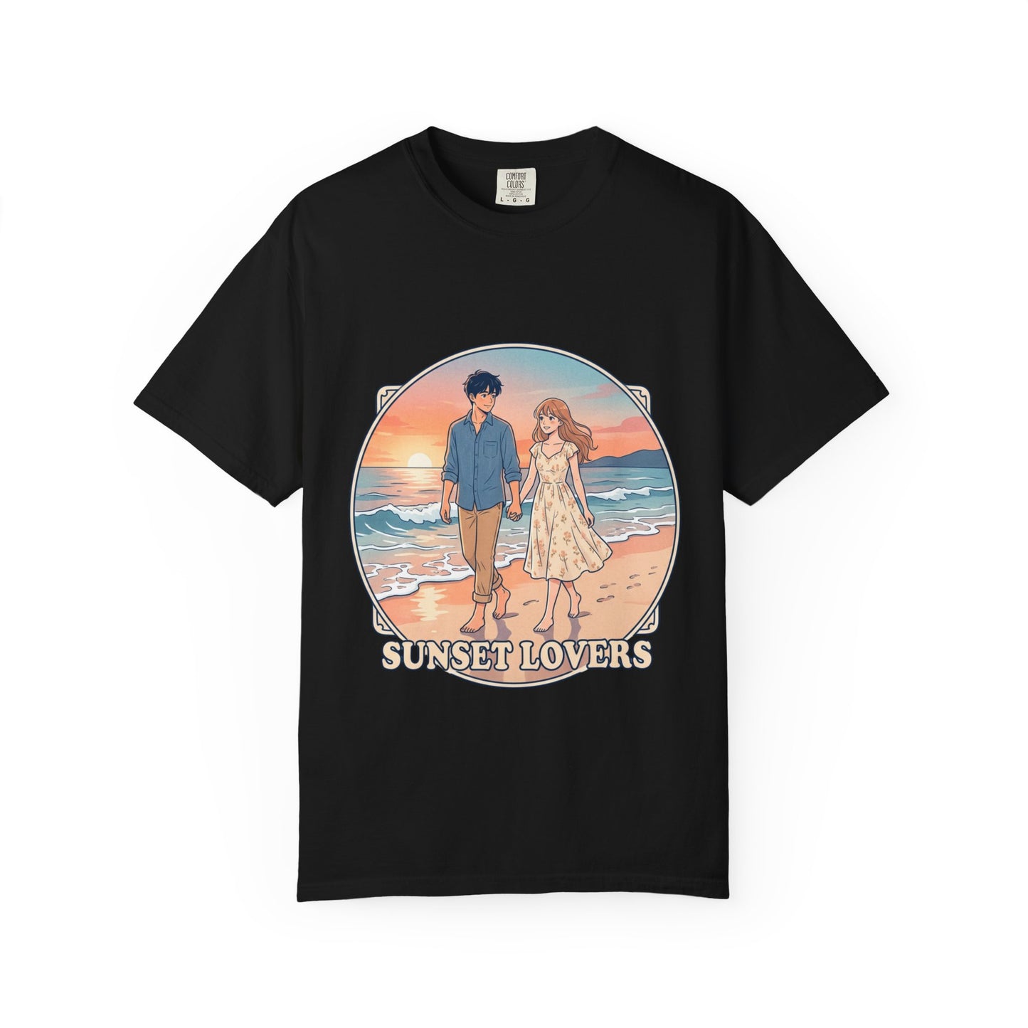 Sunset Lovers Beach T-Shirt — Romantic Couple Graphic Tee
