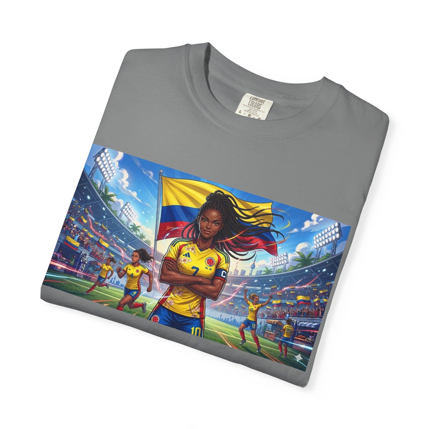 Soccer Champion Graphic T-Shirt — Woman Goalkeeper Stadium Art
