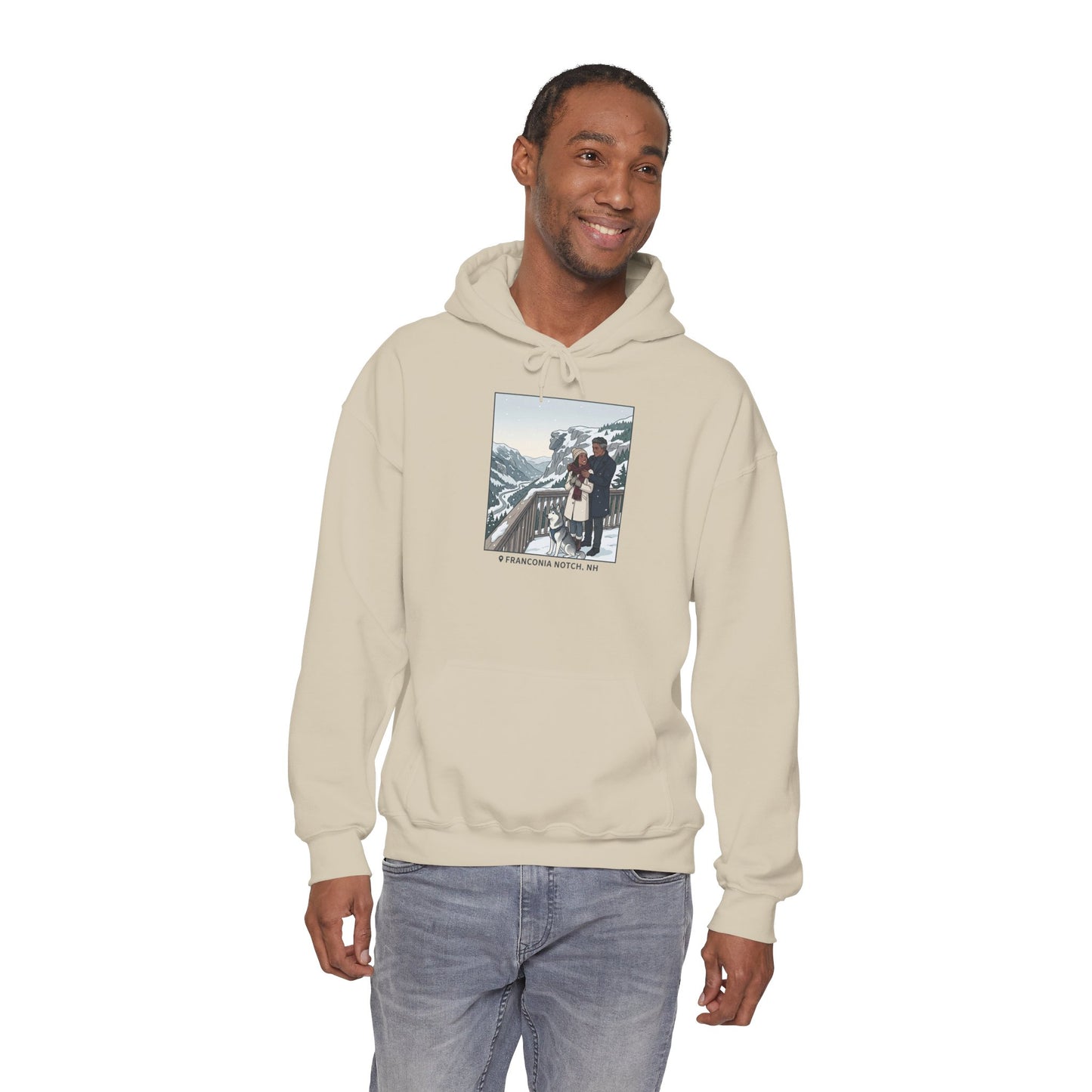 Winter Couple Photo Hoodie — Vintage Alps Travel Graphic Sweatshirt