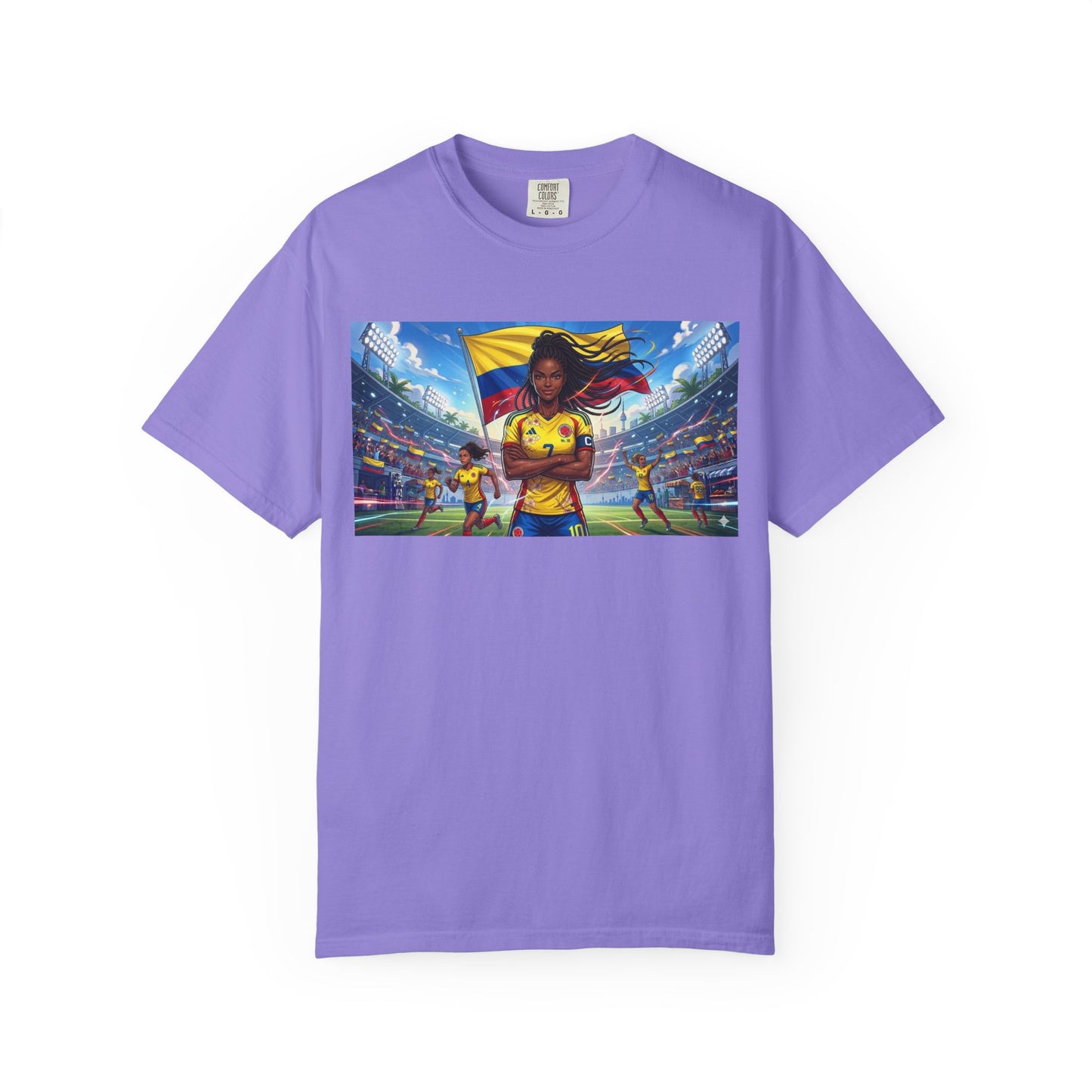 Soccer Champion Graphic T-Shirt — Woman Goalkeeper Stadium Art