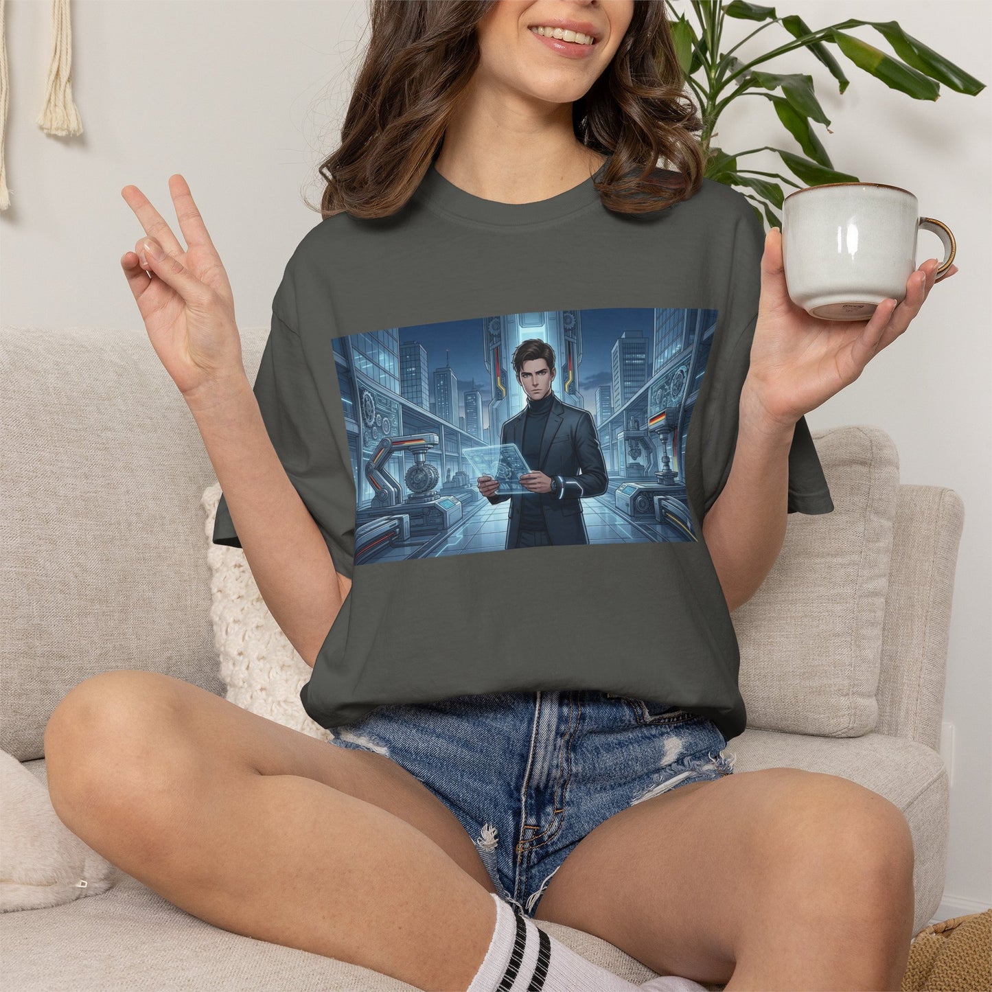Cyberpunk Detective T-Shirt — Futuristic Noir Cityscape Graphic Tee