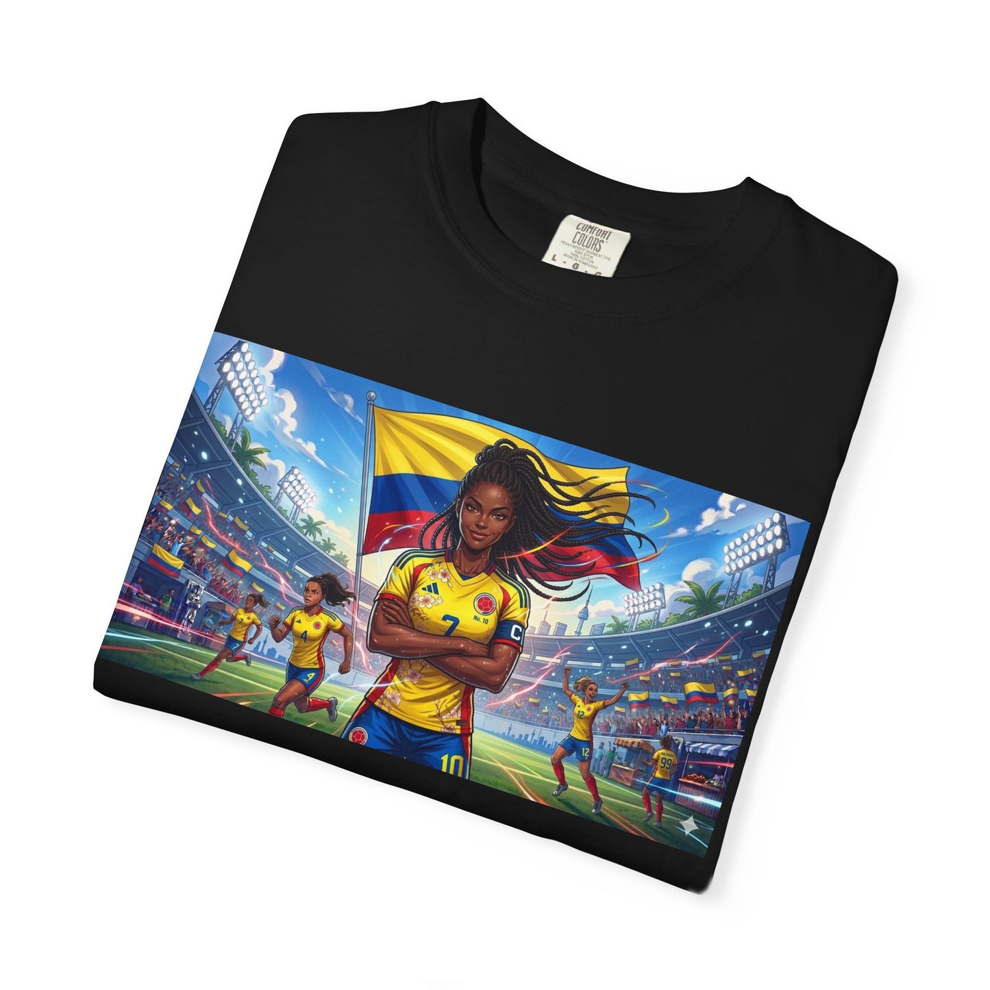 Soccer Champion Graphic T-Shirt — Woman Goalkeeper Stadium Art