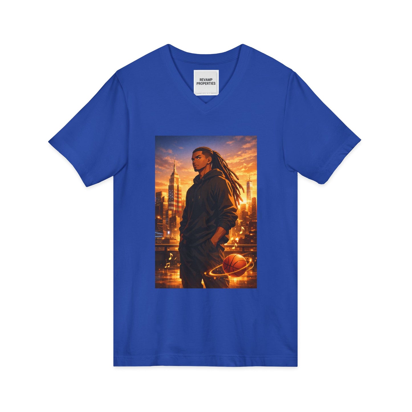 Dreadlocks Sunset Cityscape V-Neck Tee