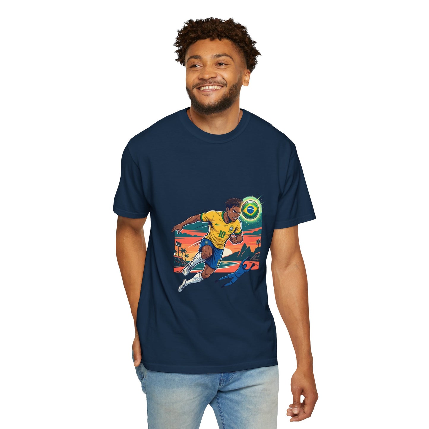 Brazil Soccer Player Graphic T-Shirt — Retro Sunset Football Tee