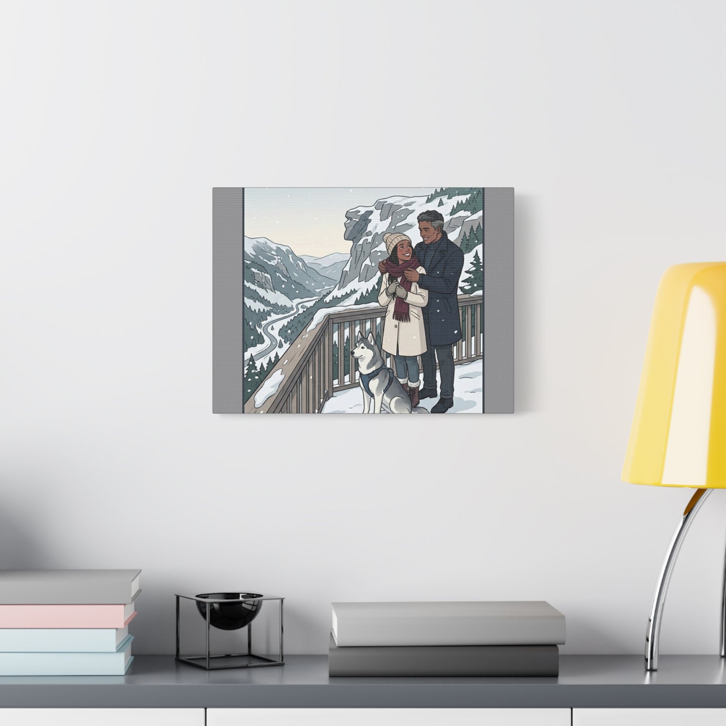 Franconia Notch Winter Couple Canvas Wall Art — Scenic New Hampshire Snowy Overlook Print