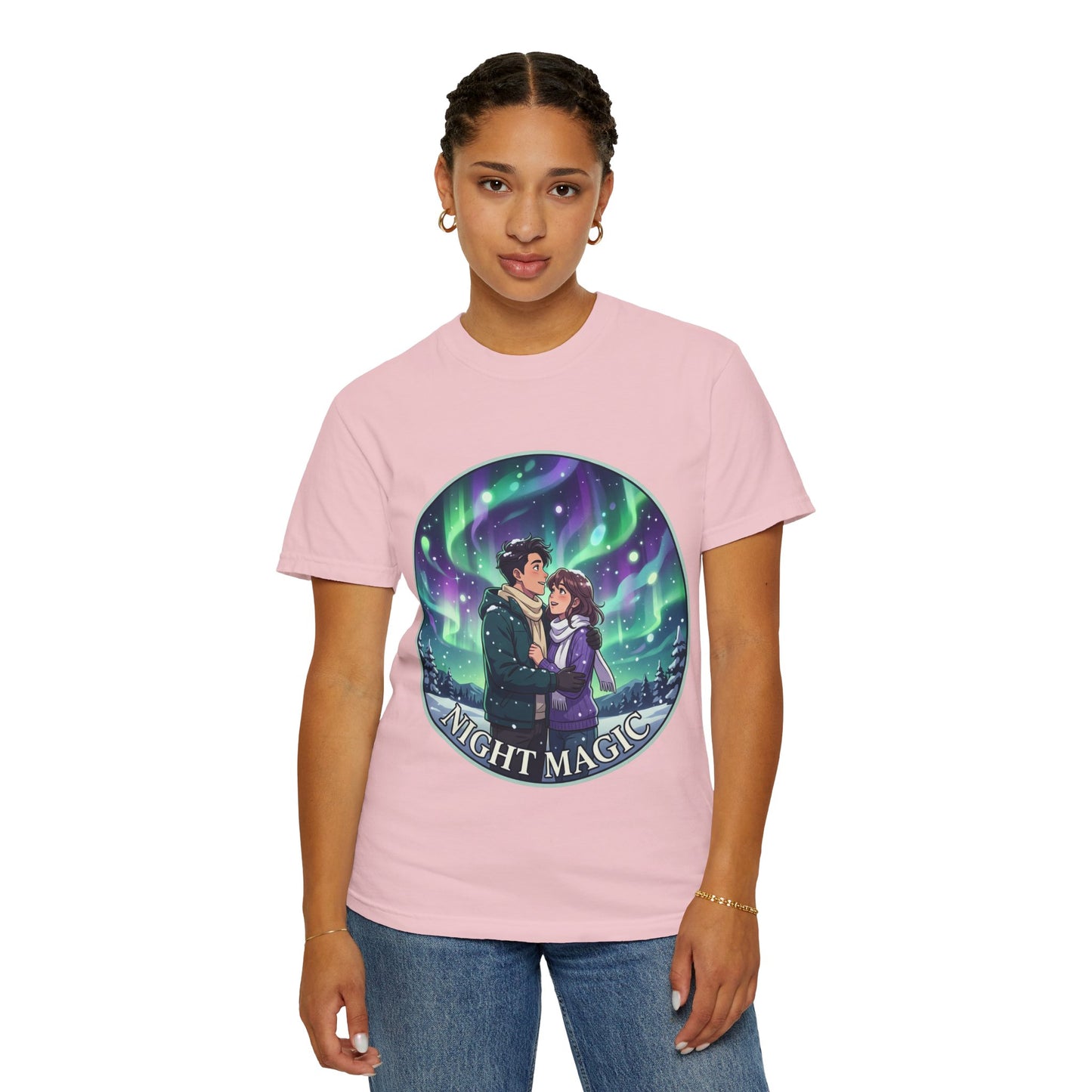Night Magic T-Shirt — Northern Lights Couple Illustration