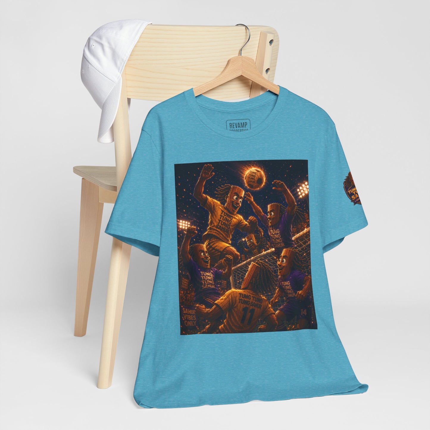 Tung Tung Tung Sahur Header Goal Soccer Action Graphic Tee — Team Court Night Design
