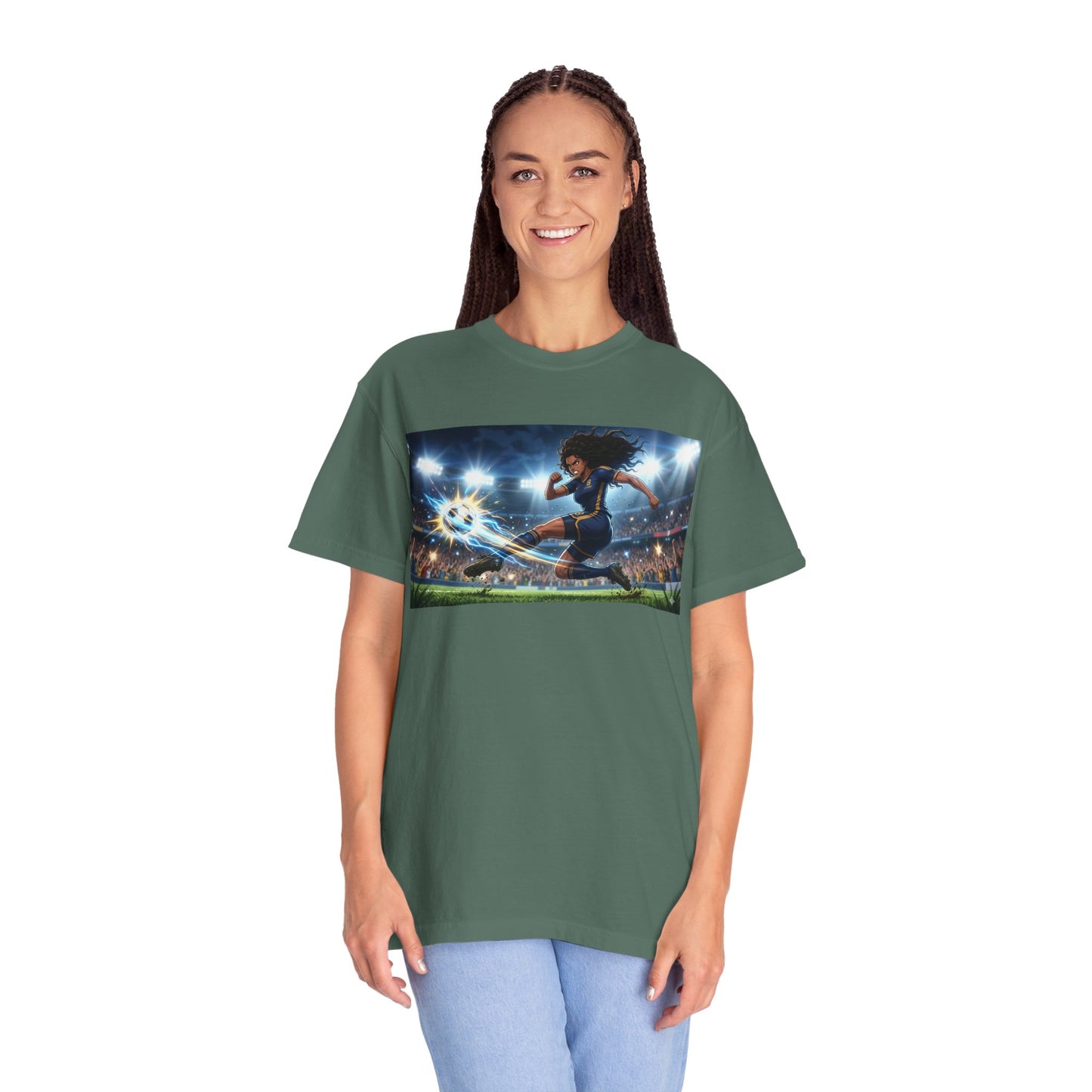 Soccer Kick Graphic T-Shirt — Energetic Stadium Football Design
