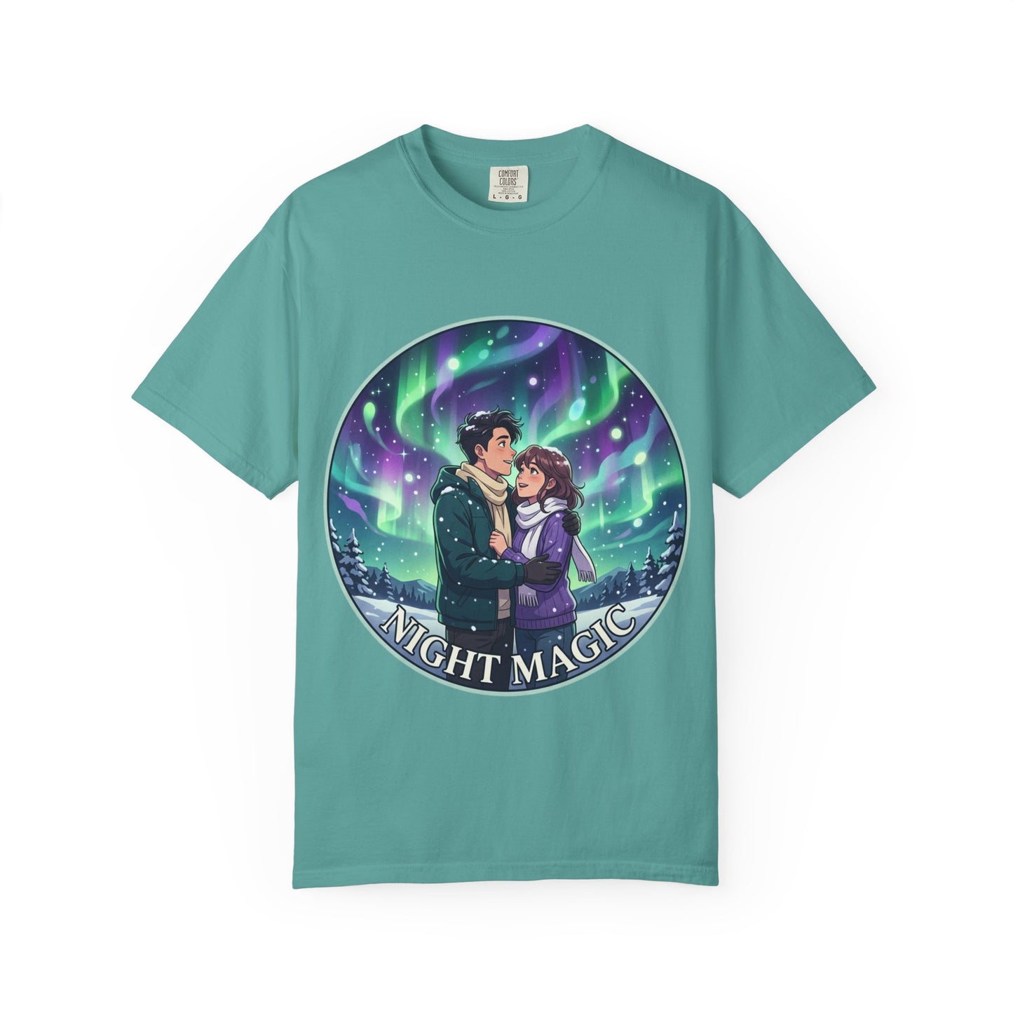 Night Magic T-Shirt — Northern Lights Couple Illustration