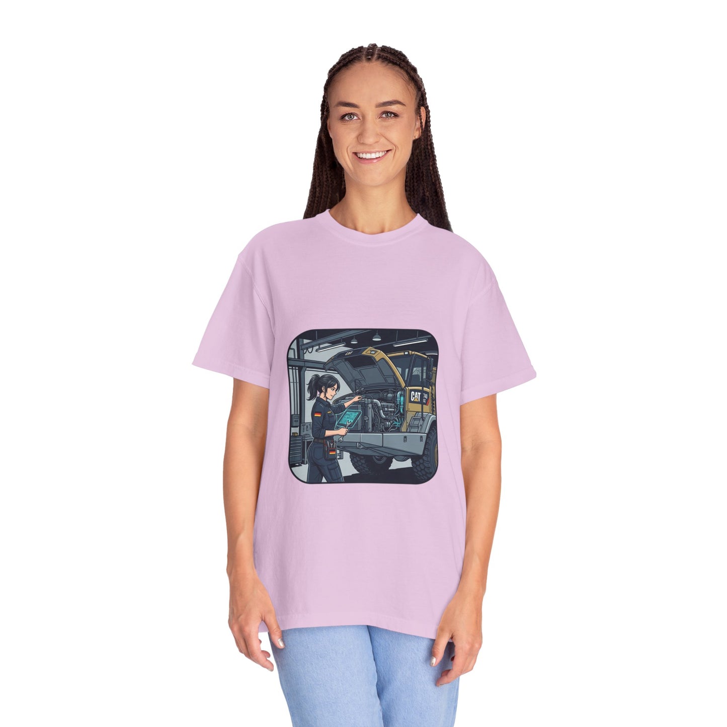 Mechanic Garage Scene T-Shirt — Vintage Truck Repair Illustration