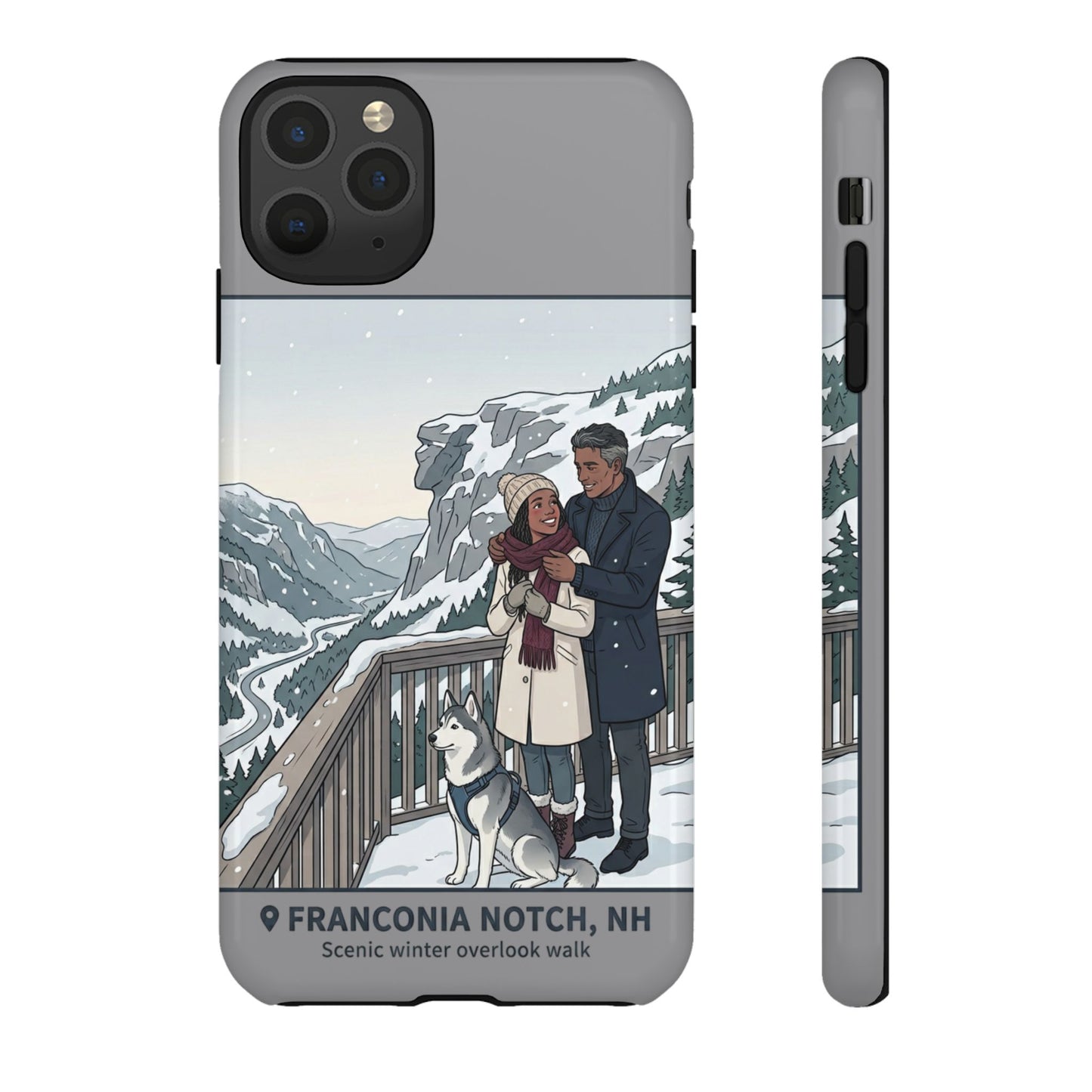 Winter Scenic Phone Case — Franconia Notch NH Couples & Husky Design