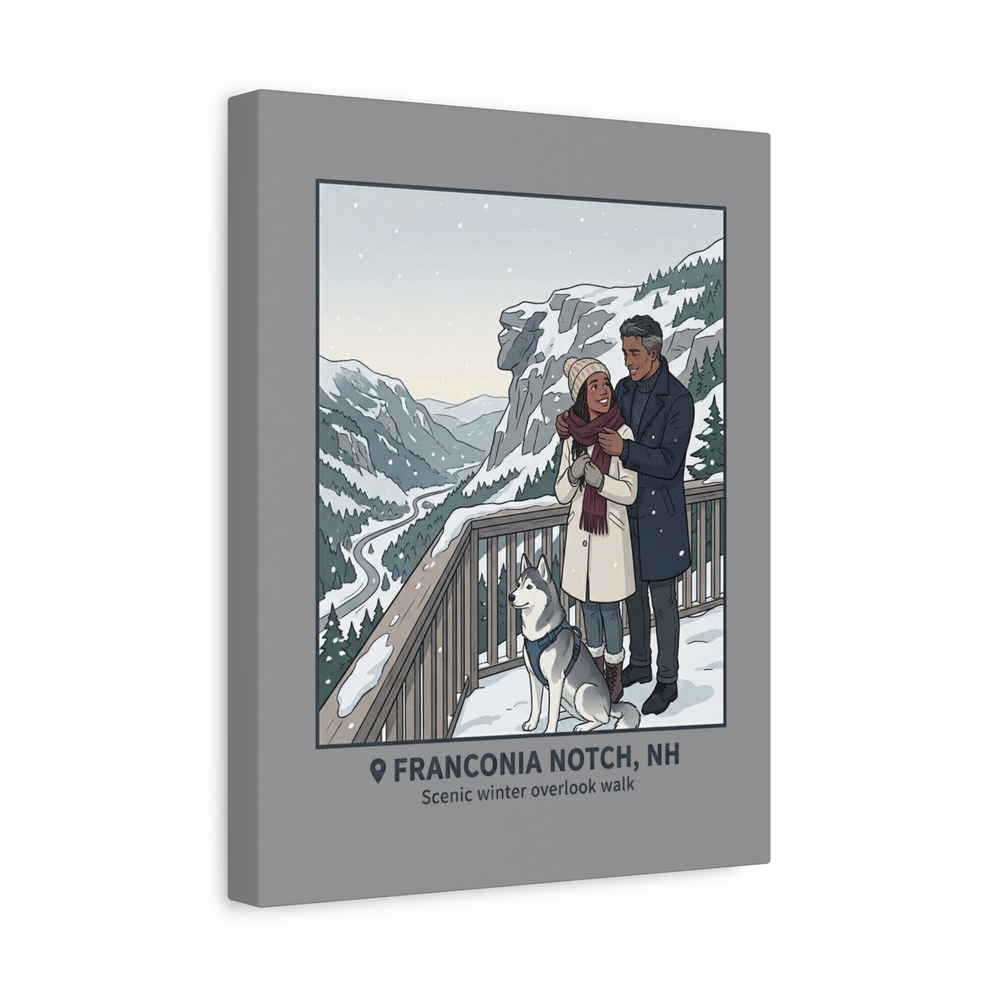 Franconia Notch Winter Couple Canvas Wall Art — Scenic New Hampshire Snowy Overlook Print