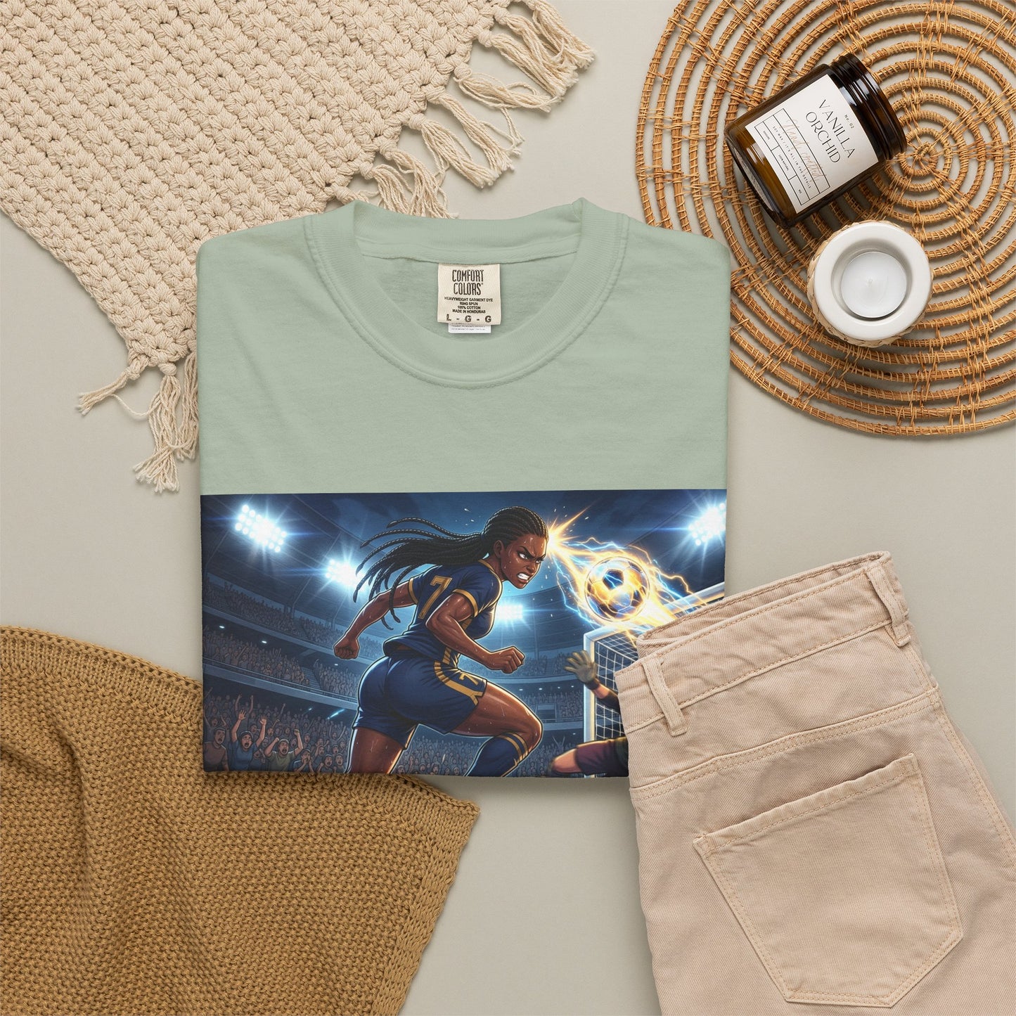 Soccer Duel Graphic T-Shirt — Futuristic Goalkeeper vs Striker Stadium Print