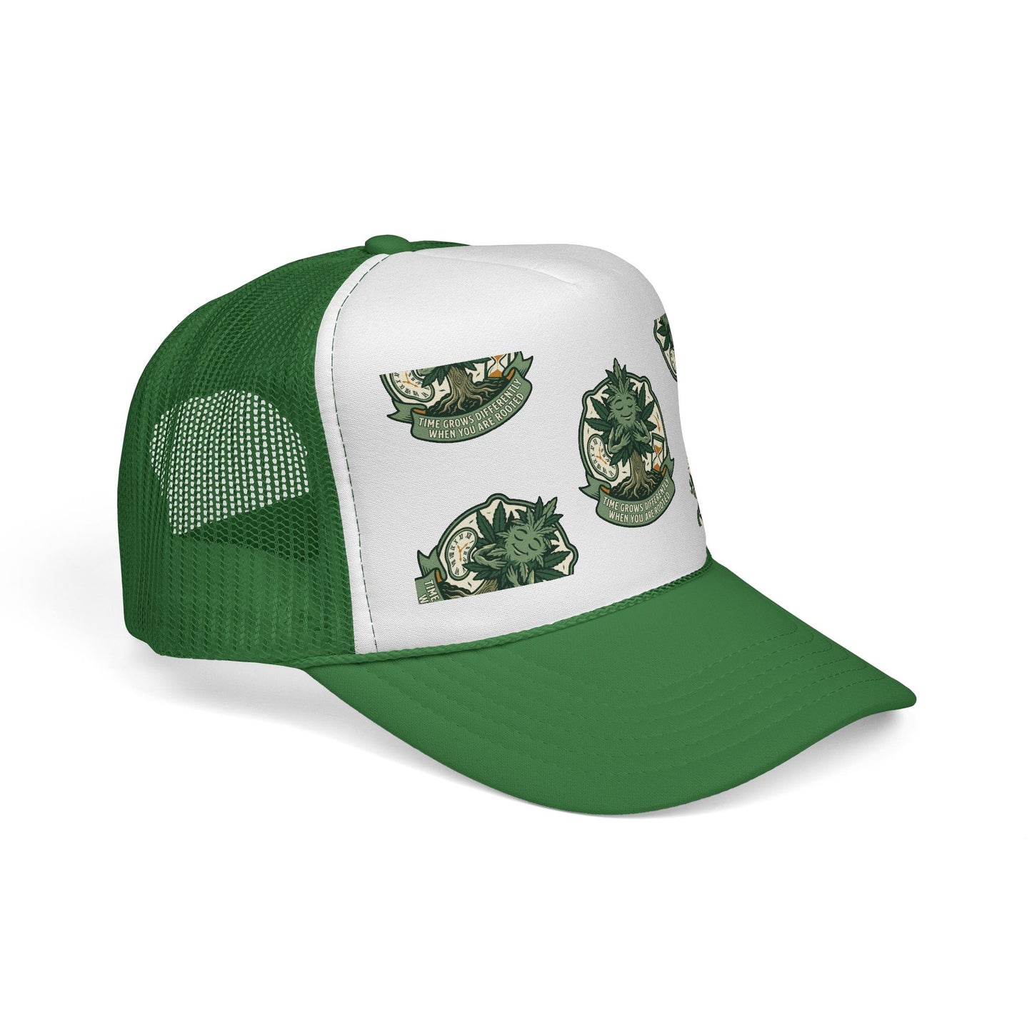 Trucker Cap — Green Botanical Crest Pattern