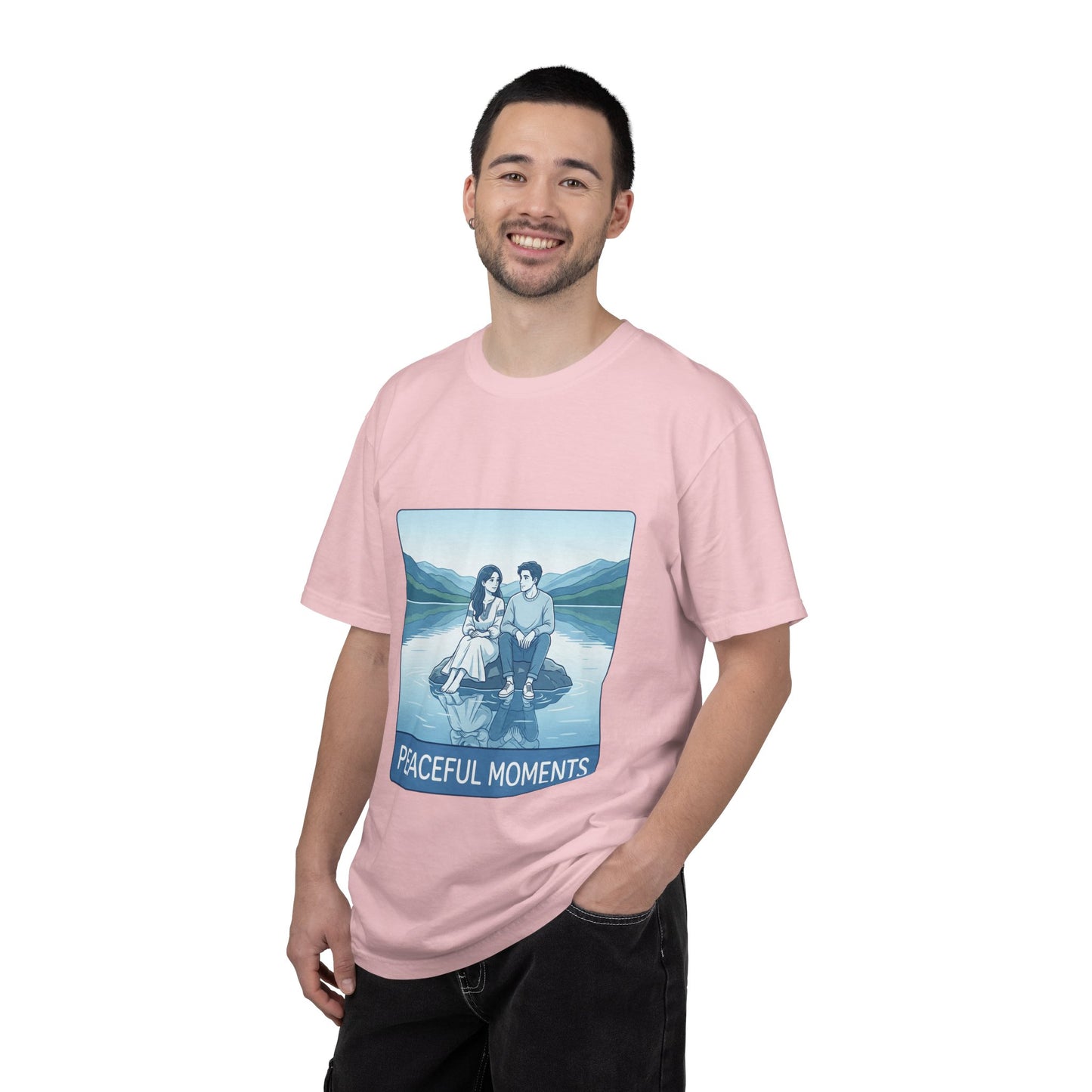 Peaceful Moments Tee — Couple Sitting by Lake Graphic T-Shirt