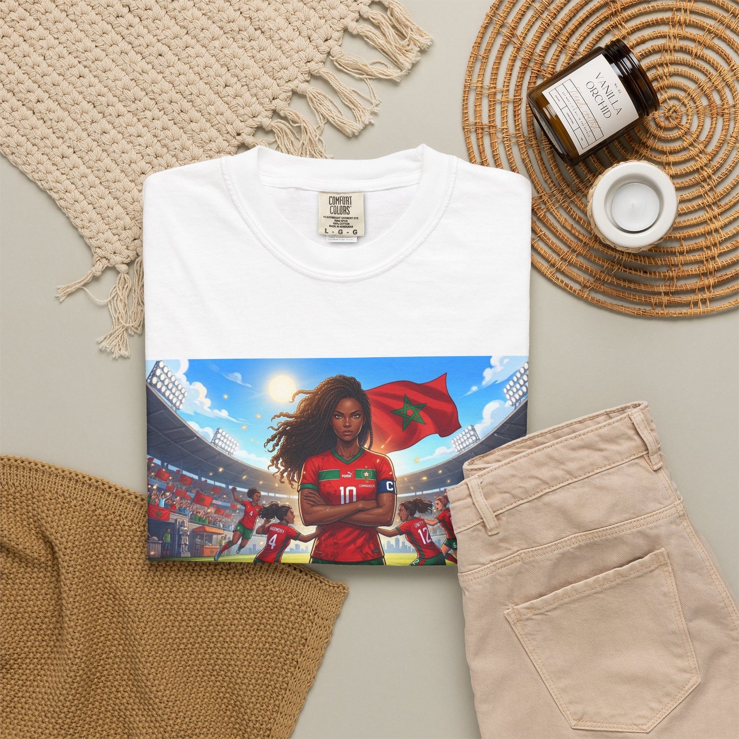 Morocco Soccer Champion Graphic T-Shirt — Inspiring Women’s Football Stadium Design