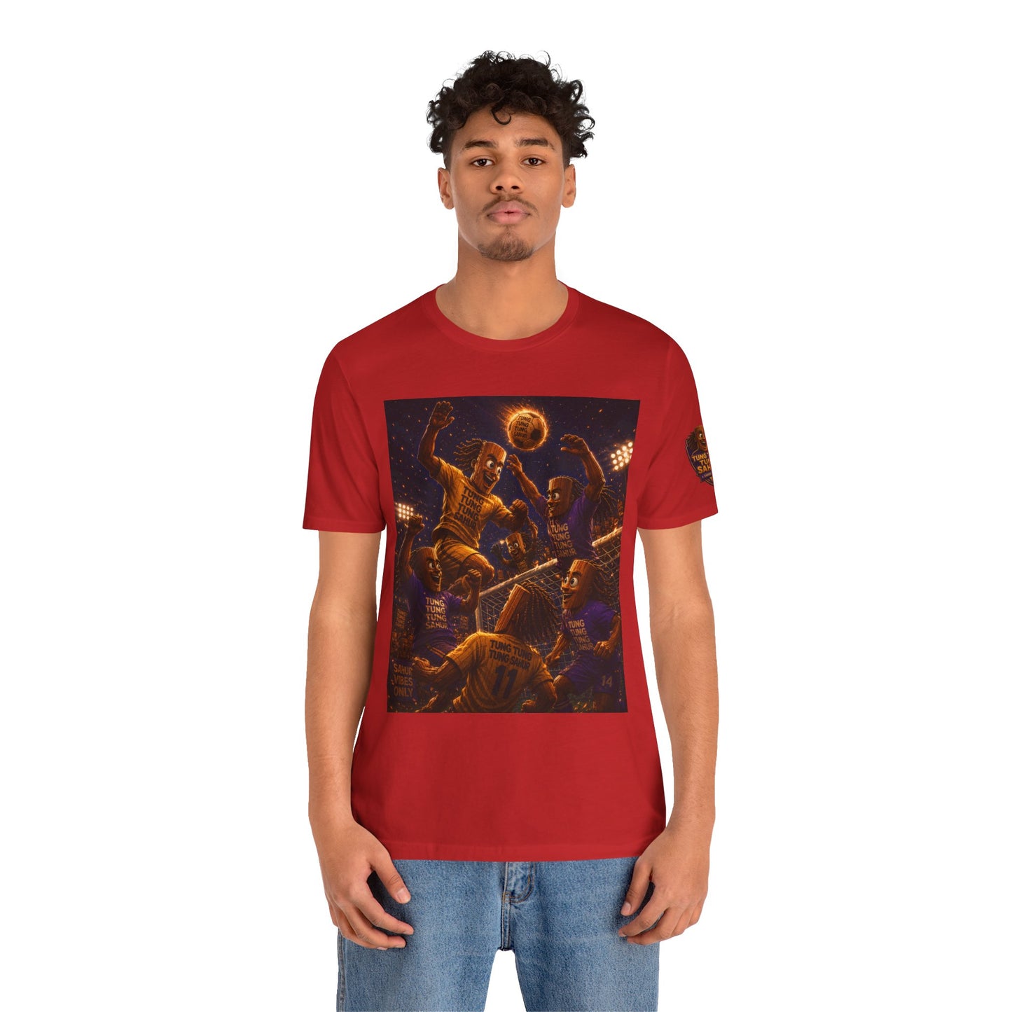 Tung Tung Tung Sahur Header Goal Soccer Action Graphic Tee — Team Court Night Design