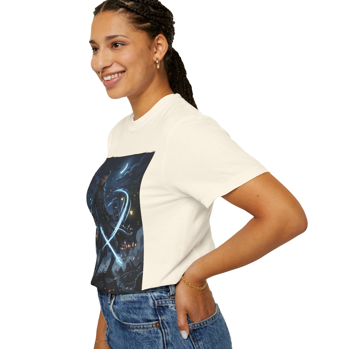 Urban Night Warrior T-Shirt — Neon Samurai Cityscape