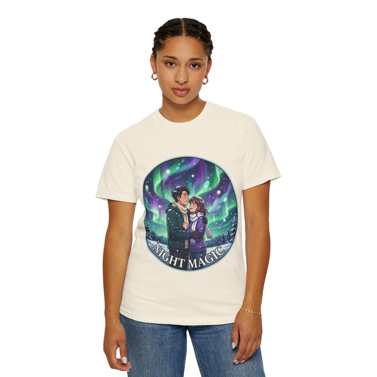 Night Magic T-Shirt — Northern Lights Couple Illustration