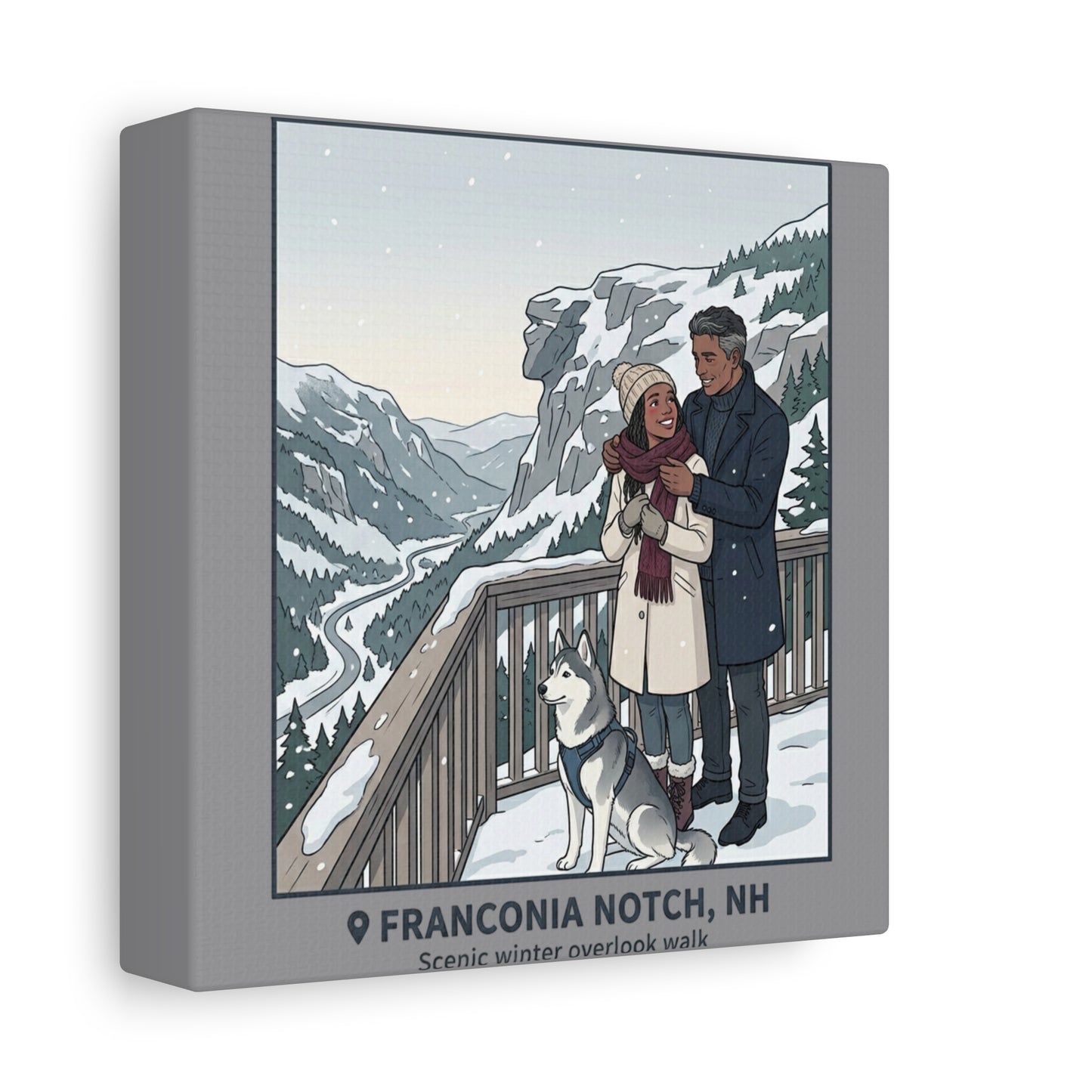 Franconia Notch Winter Couple Canvas Wall Art — Scenic New Hampshire Snowy Overlook Print