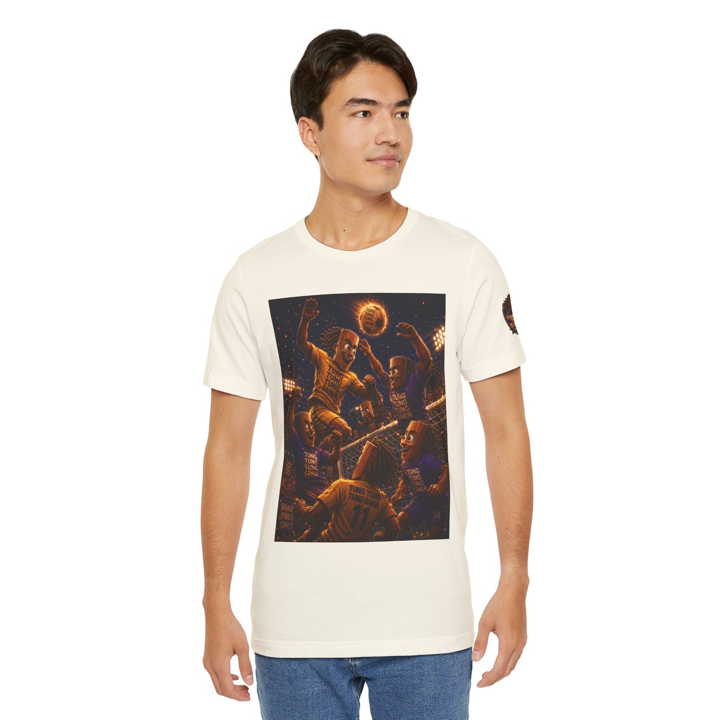 Tung Tung Tung Sahur Header Goal Soccer Action Graphic Tee — Team Court Night Design