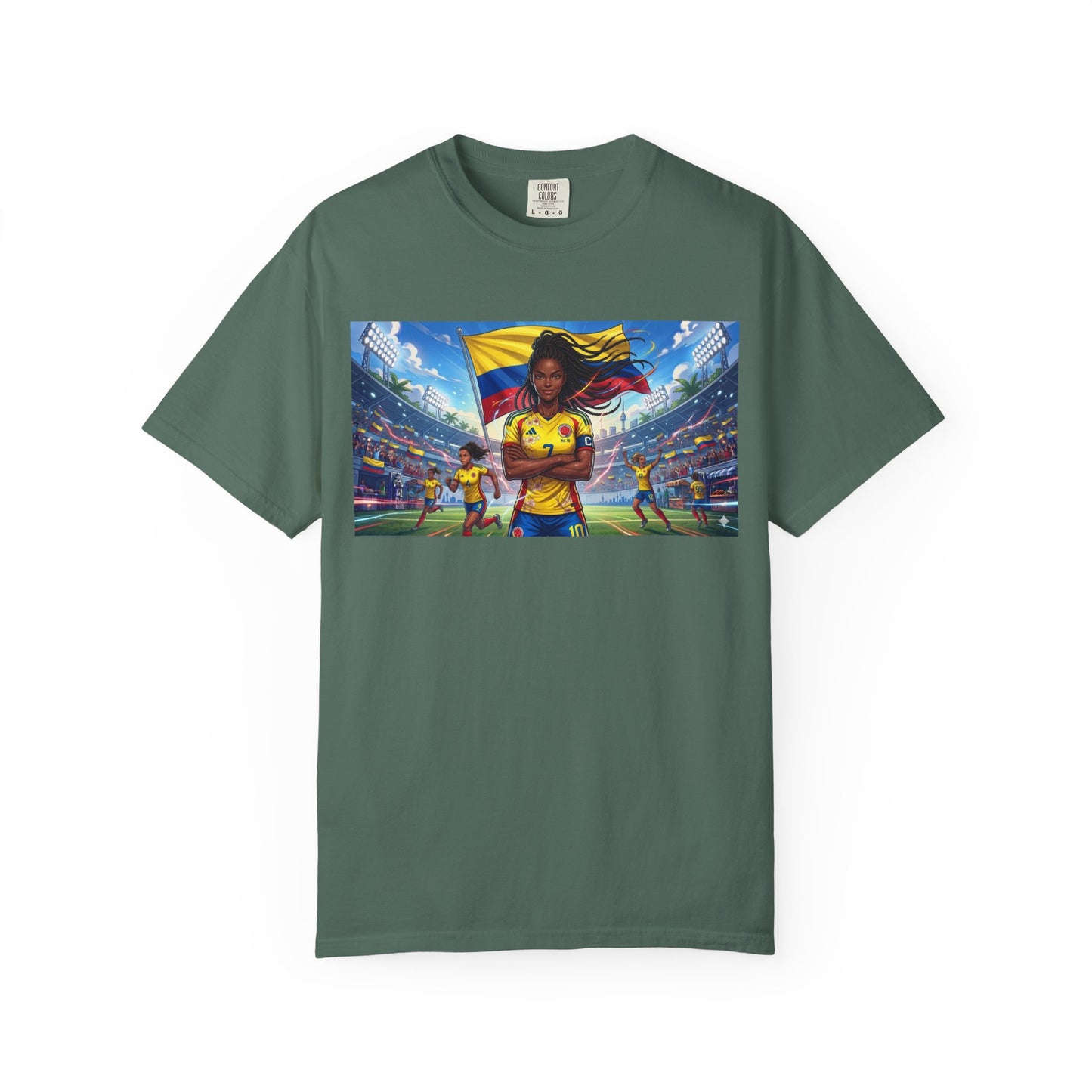 Soccer Champion Graphic T-Shirt — Woman Goalkeeper Stadium Art