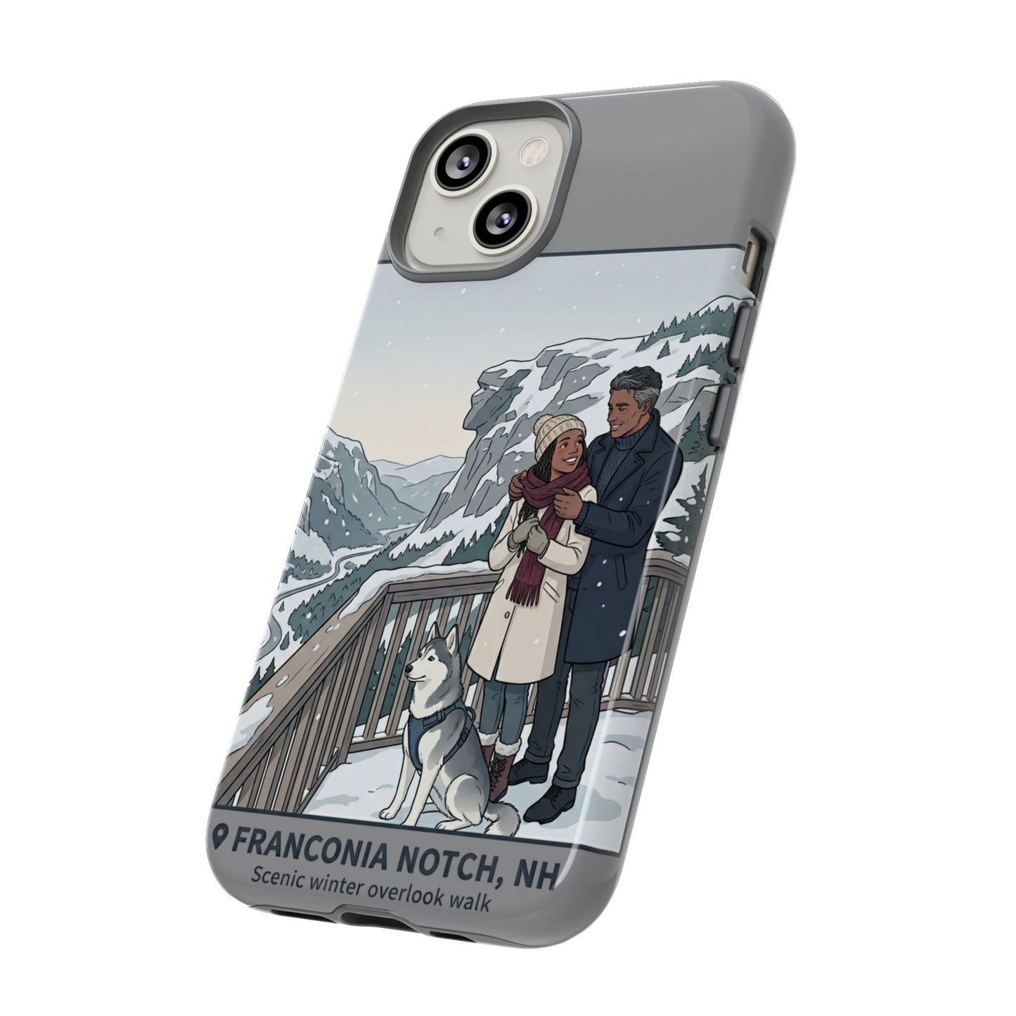 Winter Scenic Phone Case — Franconia Notch NH Couples & Husky Design