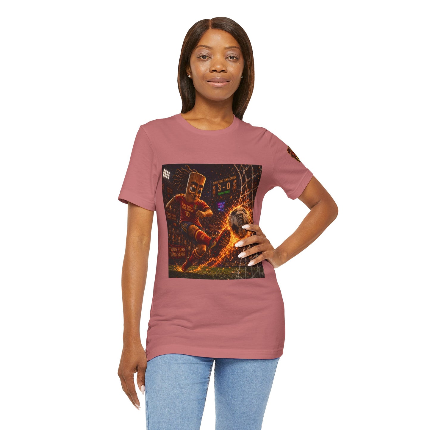 Tung Tung Tung Sahur Soccer Kick Firestorm Graphic Tee — ‘Goal’ Animated Kick Design