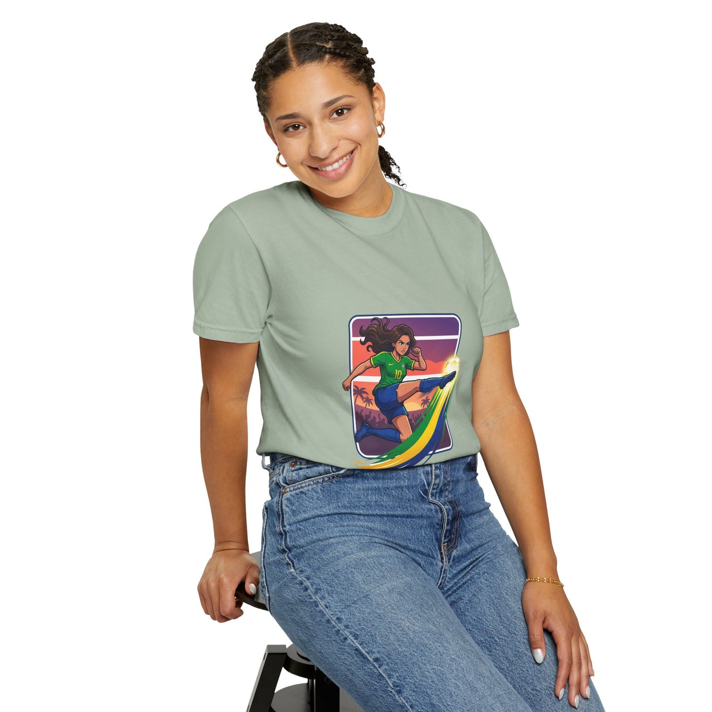 Surfing Sunset T-Shirt — Girl Surfer Rainbow Wave Graphic Tee