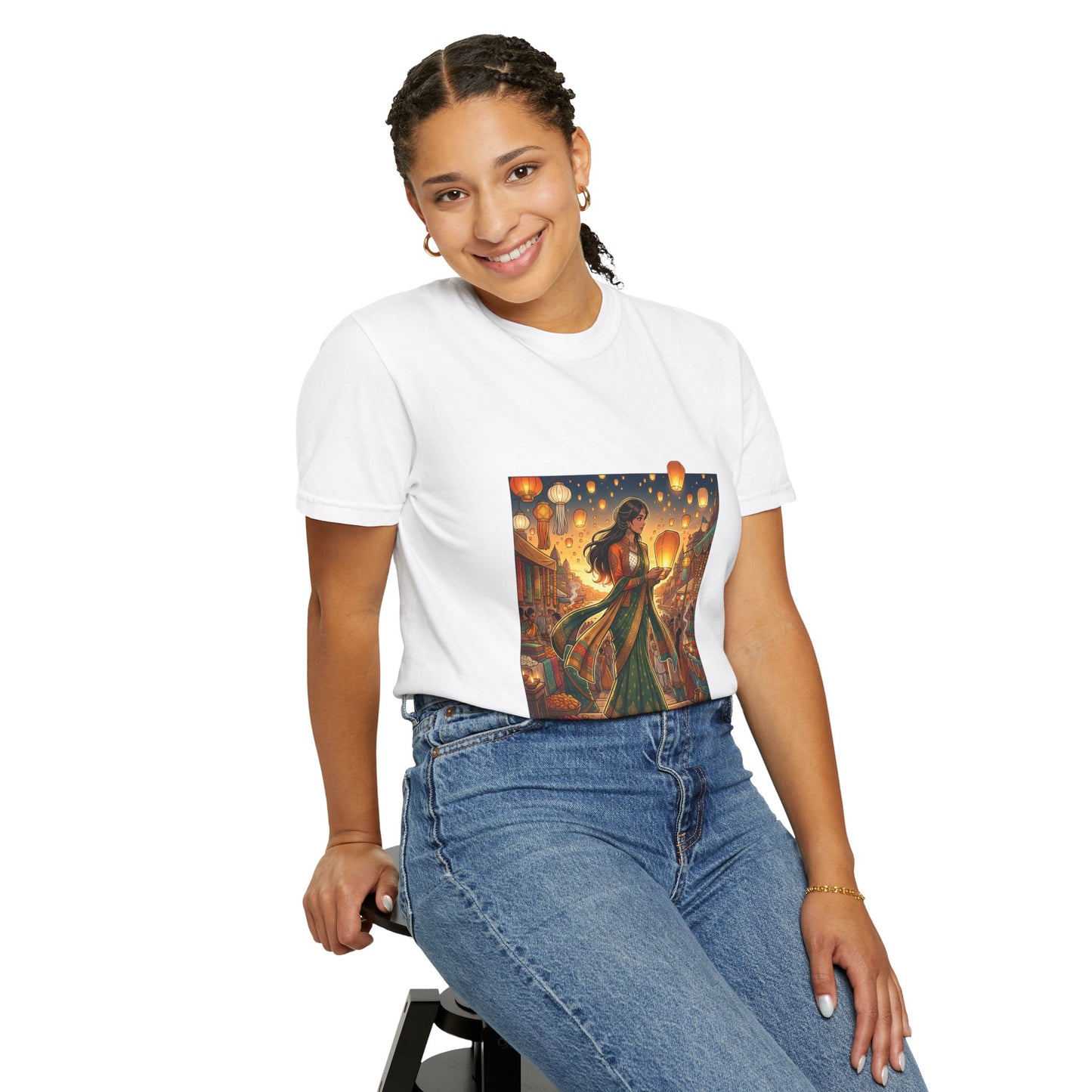 Diwali Lantern Festival T-Shirt — Indian Dancer with Floating Sky Lanterns