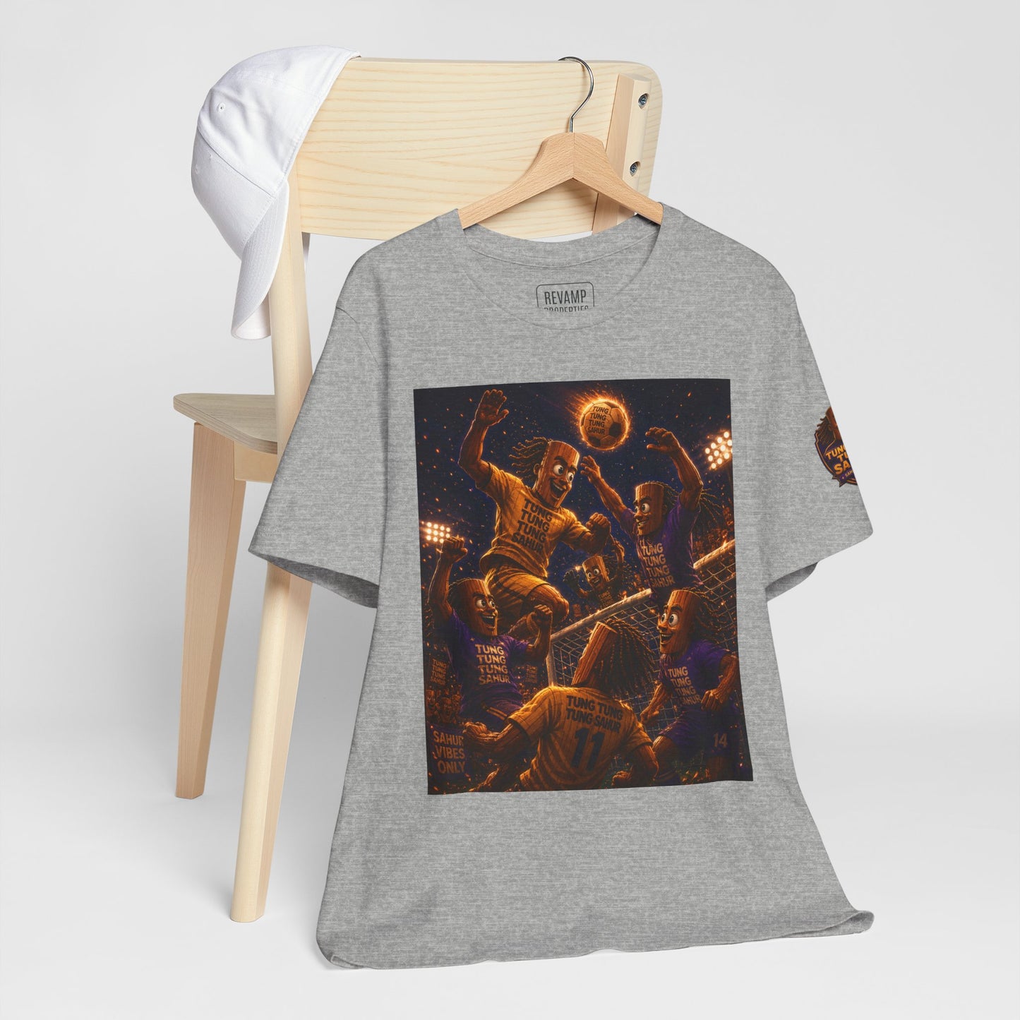 Tung Tung Tung Sahur Header Goal Soccer Action Graphic Tee — Team Court Night Design