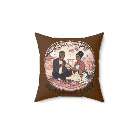 Blooming Love Throw Pillow — Romantic Cherry Blossom Picnic Decorative Pillow