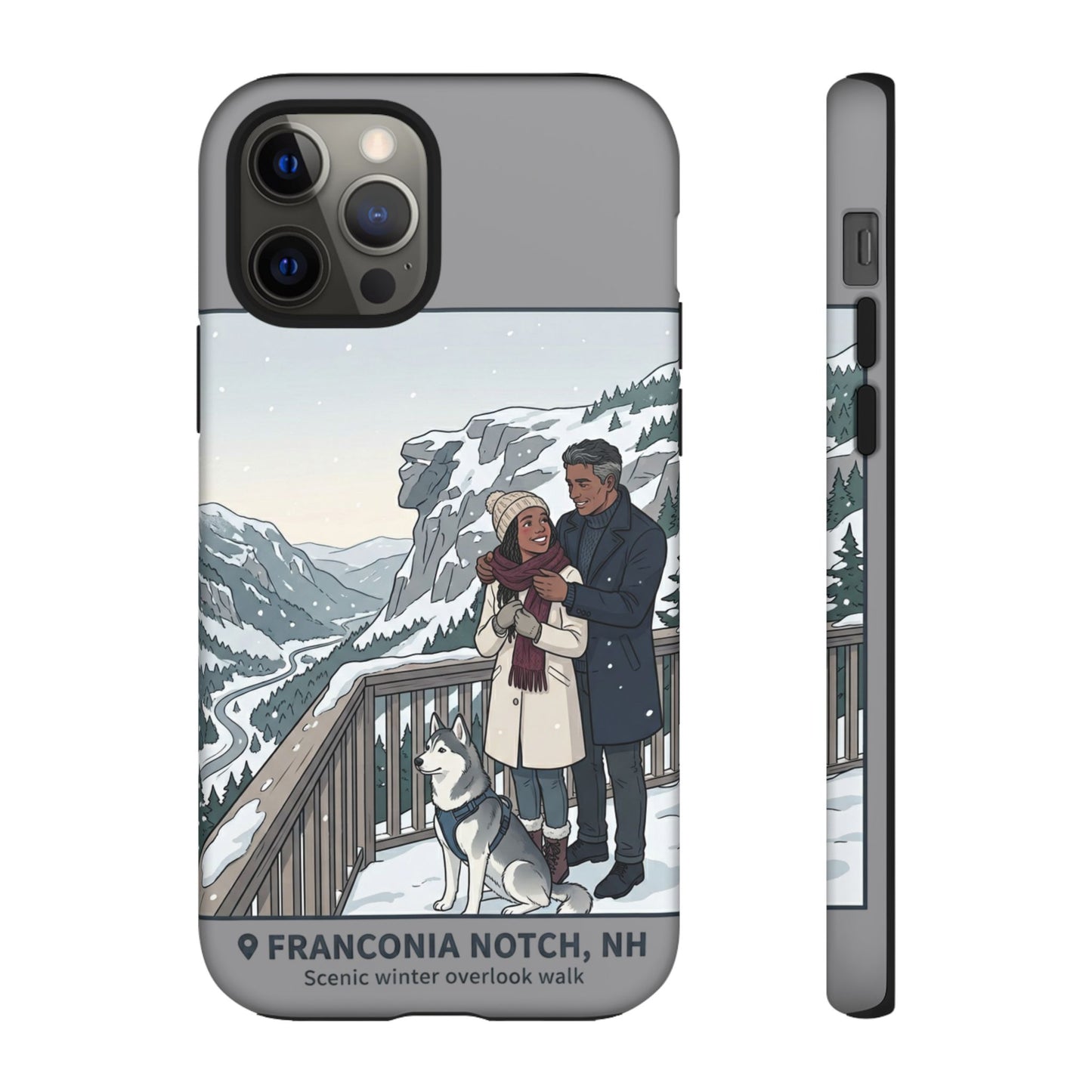 Winter Scenic Phone Case — Franconia Notch NH Couples & Husky Design