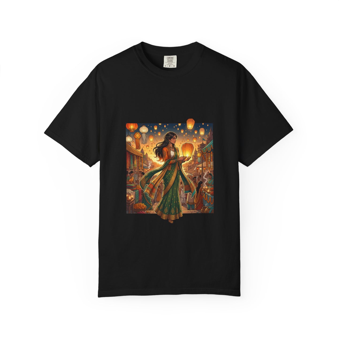 Diwali Lantern Festival T-Shirt — Indian Dancer with Floating Sky Lanterns