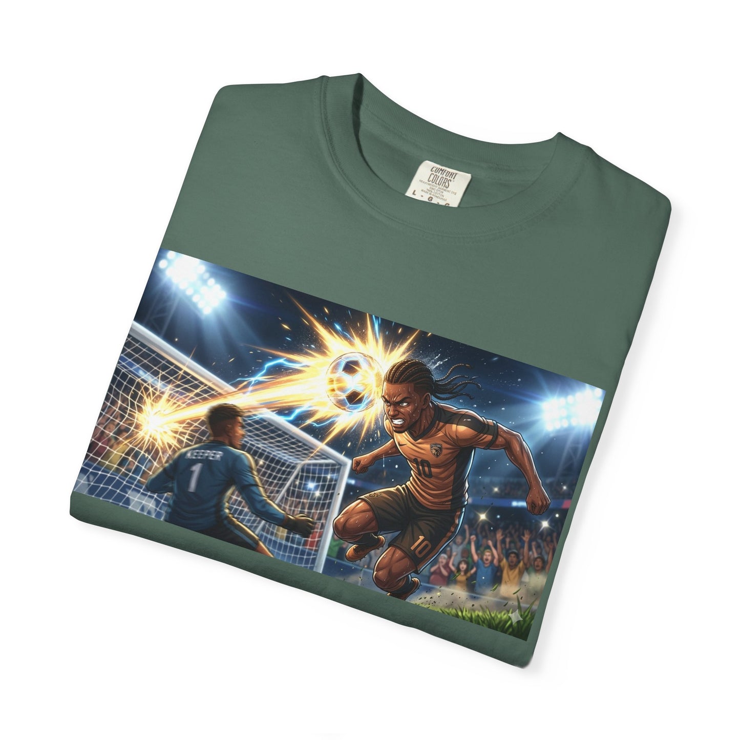 Soccer Goal Celebration T-Shirt — Action Football Scene Graphic Tee