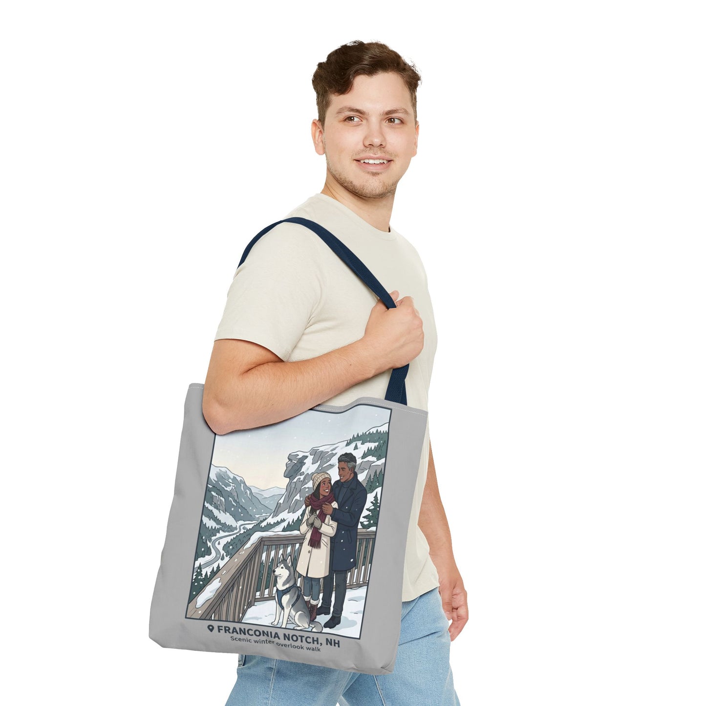Franconia Notch Winter Couple Tote Bag — Scenic New Hampshire Snowy Overlook Tote