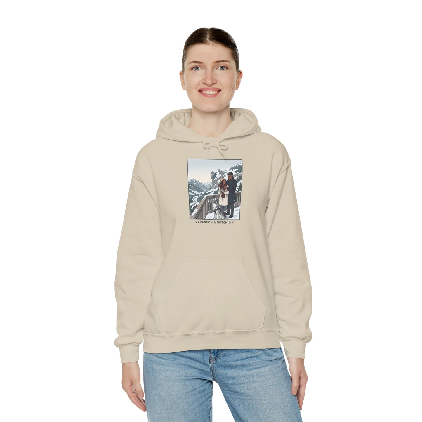 Winter Couple Photo Hoodie — Vintage Alps Travel Graphic Sweatshirt