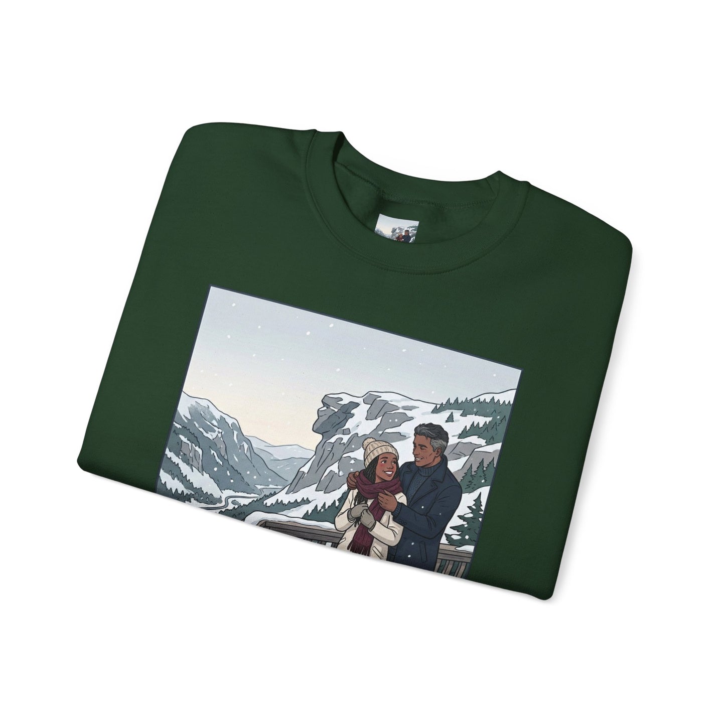 Crewneck Sweatshirt — Franconia Notch Winter Couple Scenic Graphic