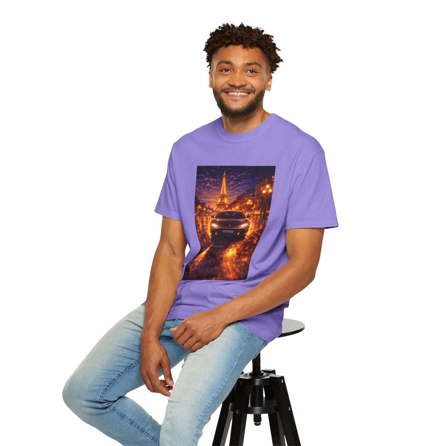 Paris Night Drive T-Shirt — Eiffel Tower Car Scene