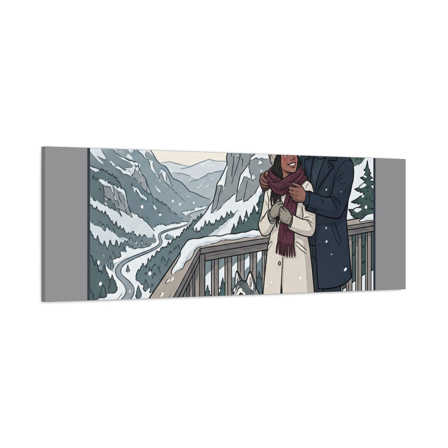 Franconia Notch Winter Couple Canvas Wall Art — Scenic New Hampshire Snowy Overlook Print
