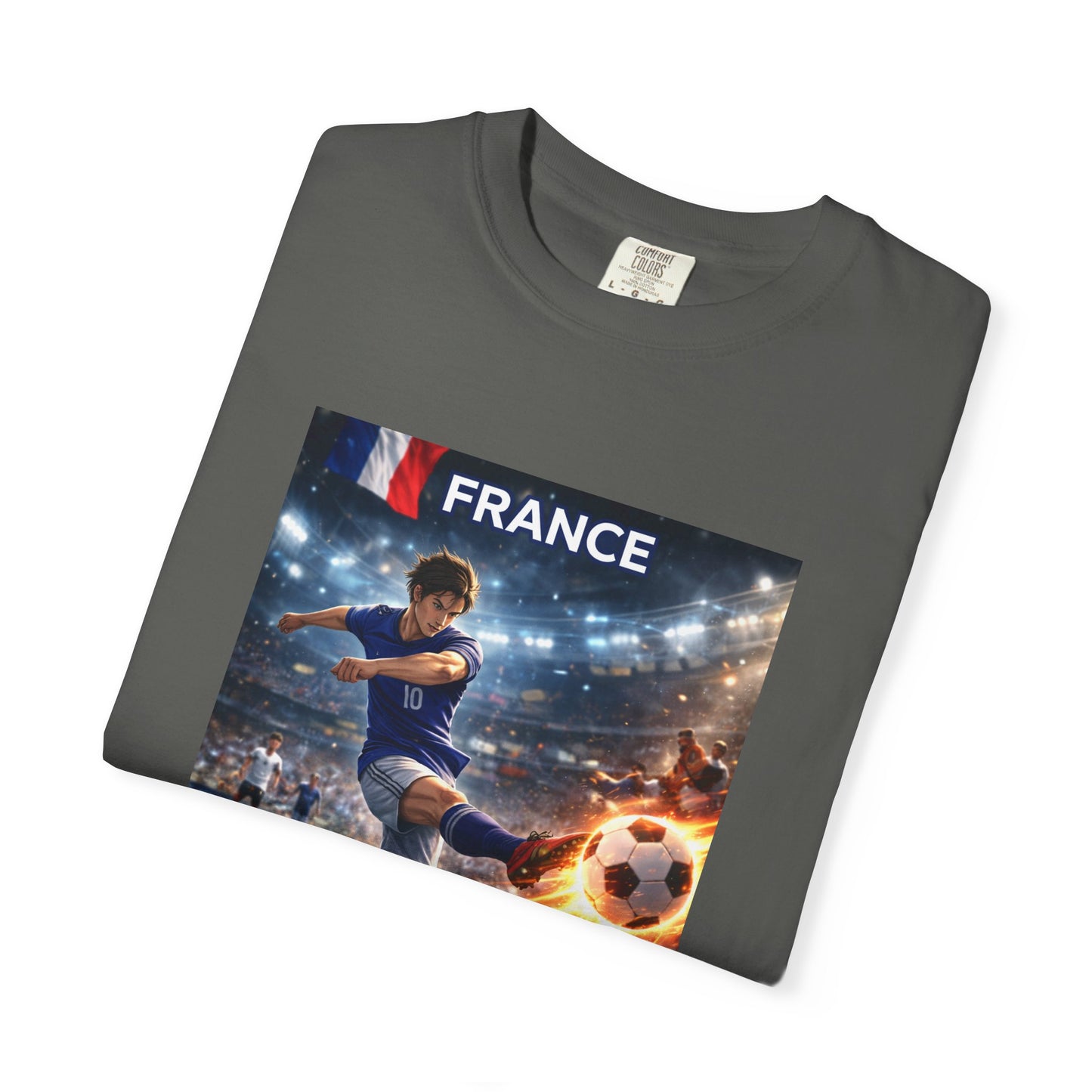France Soccer Player Graphic T-Shirt — Football Kick Stadium Design