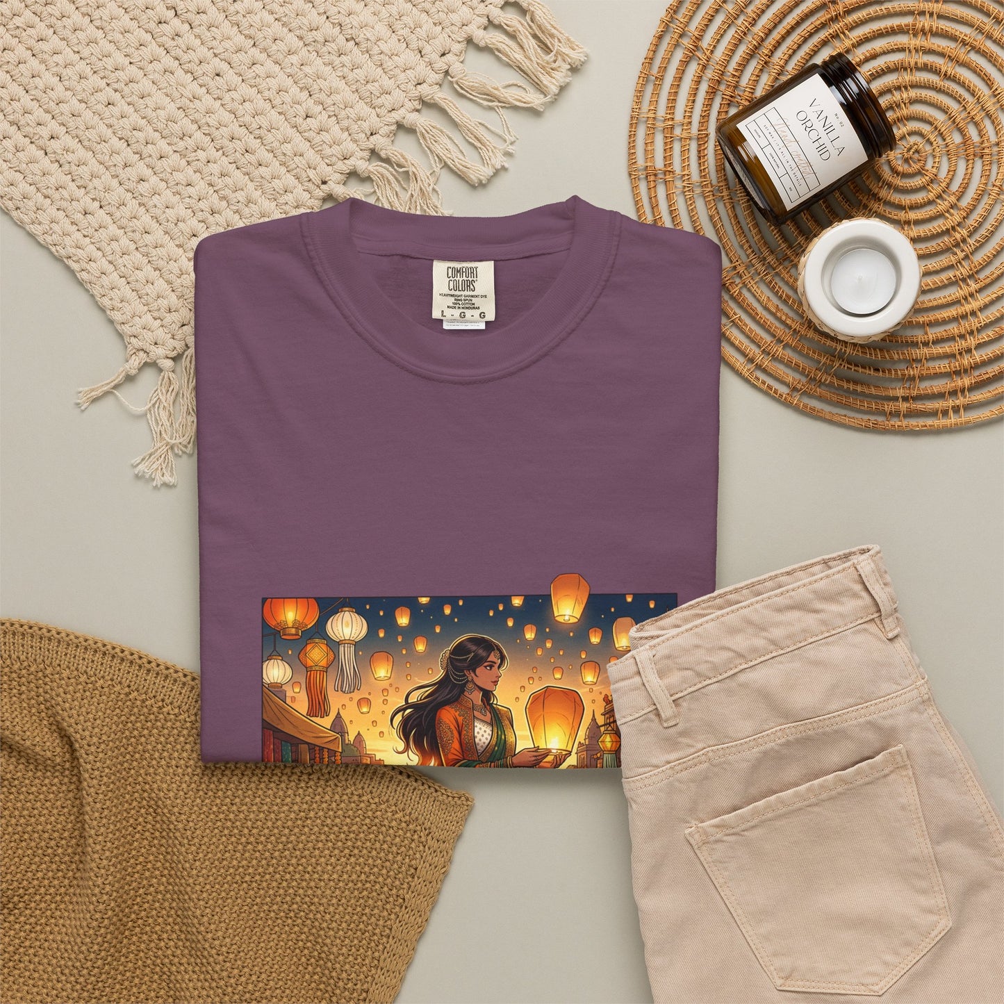 Diwali Lantern Festival T-Shirt — Indian Dancer with Floating Sky Lanterns